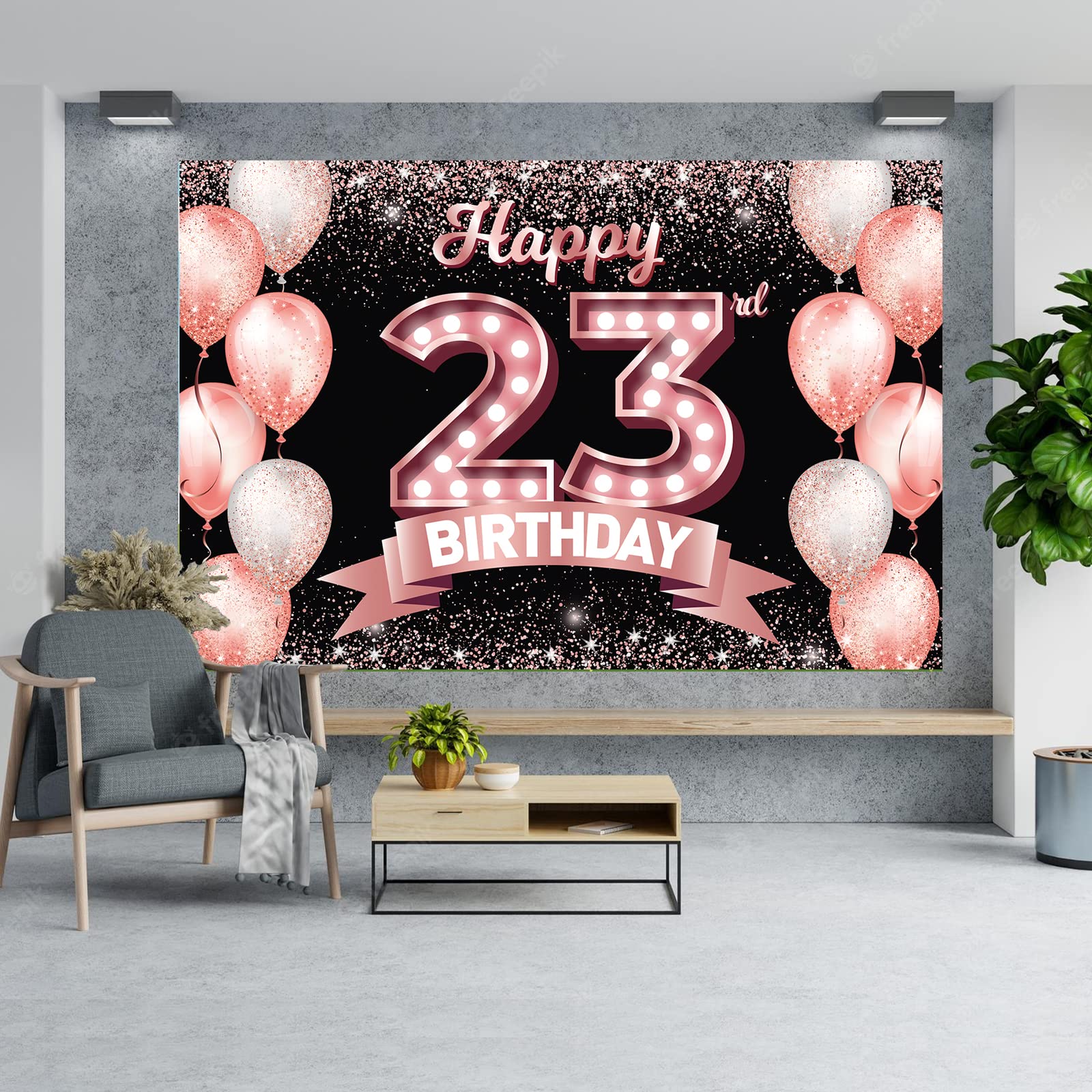 Happy 23Rd Birthday Rose Gold Banner Backdrop Cheers To 23 Years Old Confetti Balloons Theme Decor Decorations For Women 23 Year
