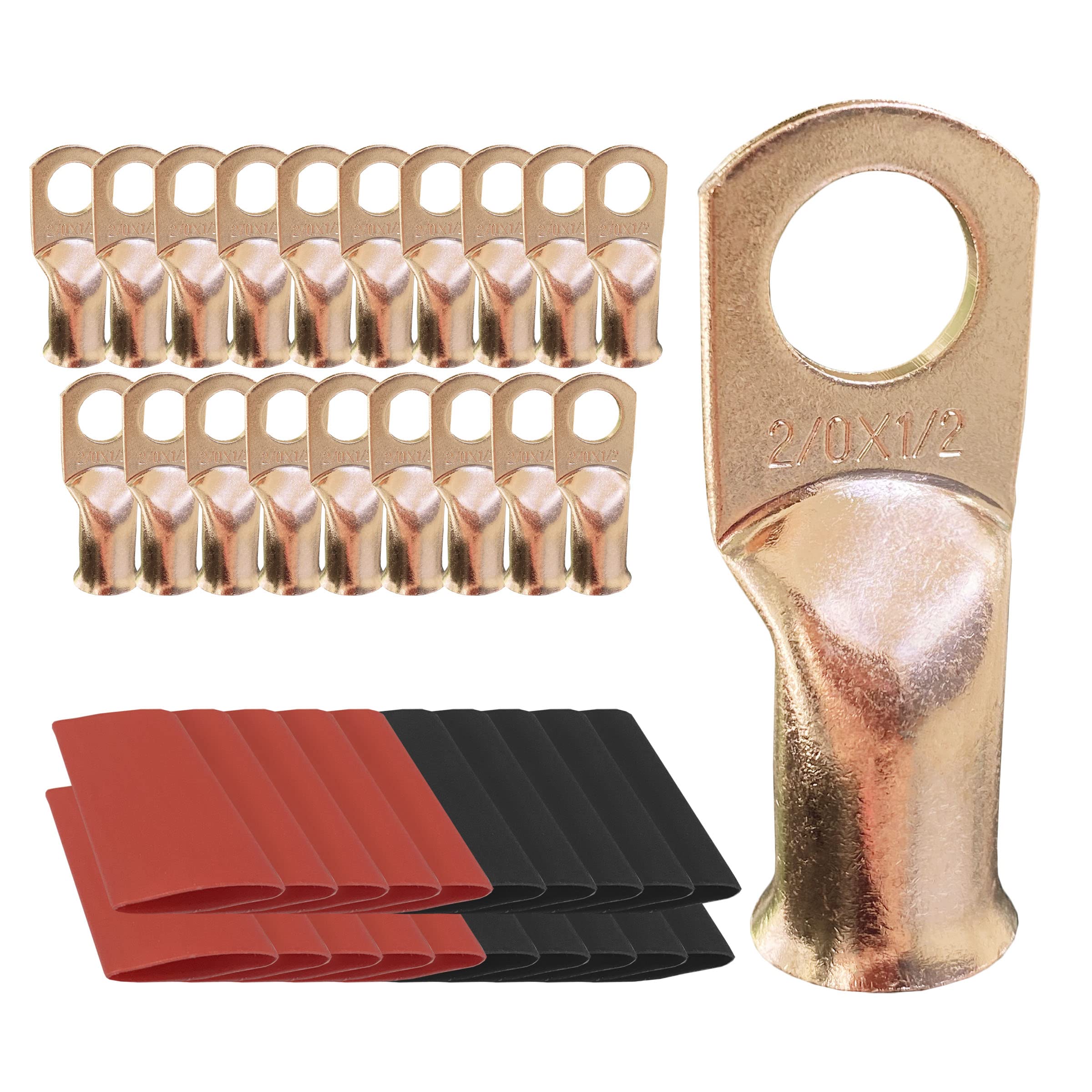 6Pcs 2/0 Awg 1/2 Ring Battery Lugs, Copper Lugs, Battery Cable Ends, Tubular Ring Terminals, Crimp Wire Ring Lugs, Battery Termi