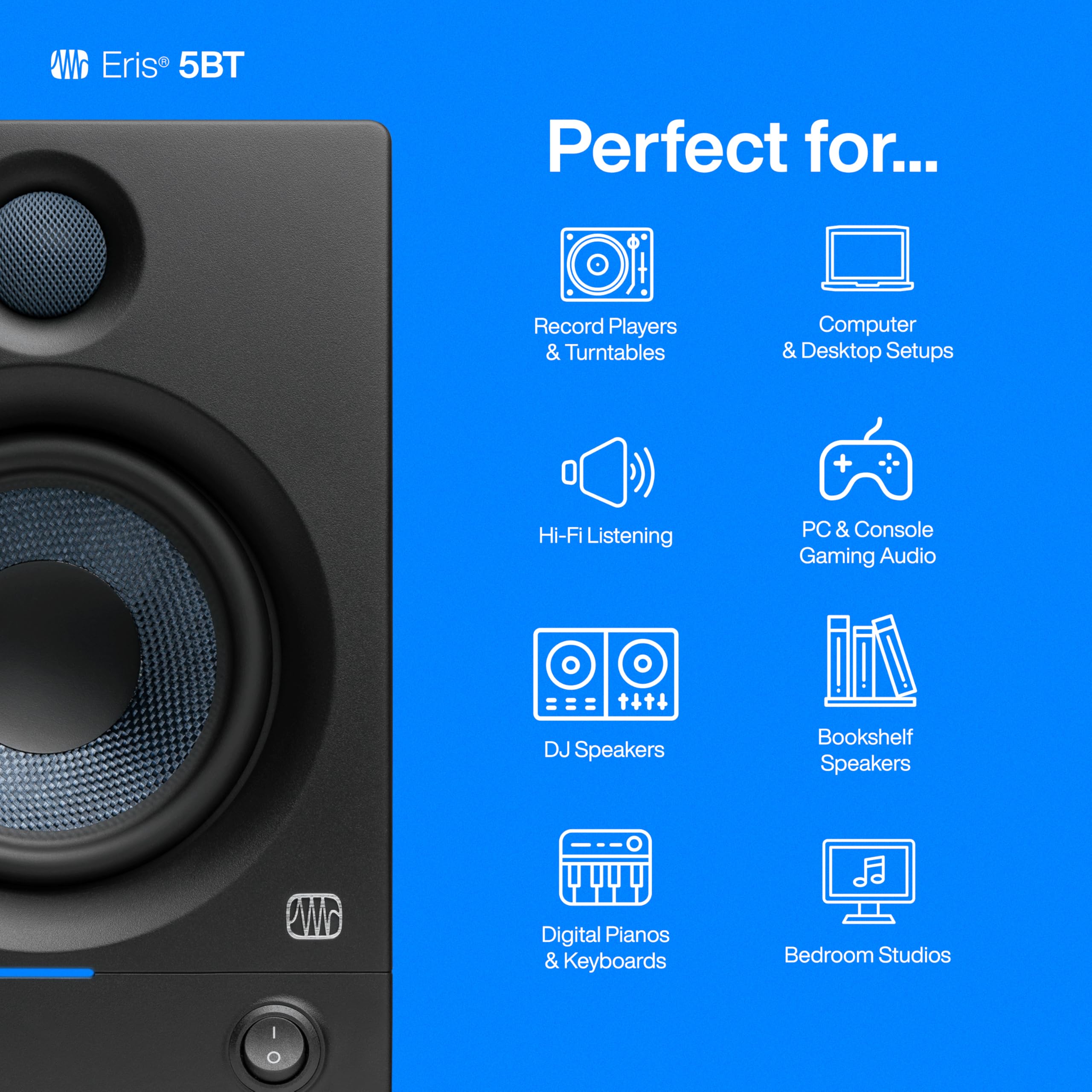 Presonus Eris 5Bt Bluetooth Studio Monitors, Pair   5'' Powered, Active Monitor Speakers For Near Field Music Production, Audio