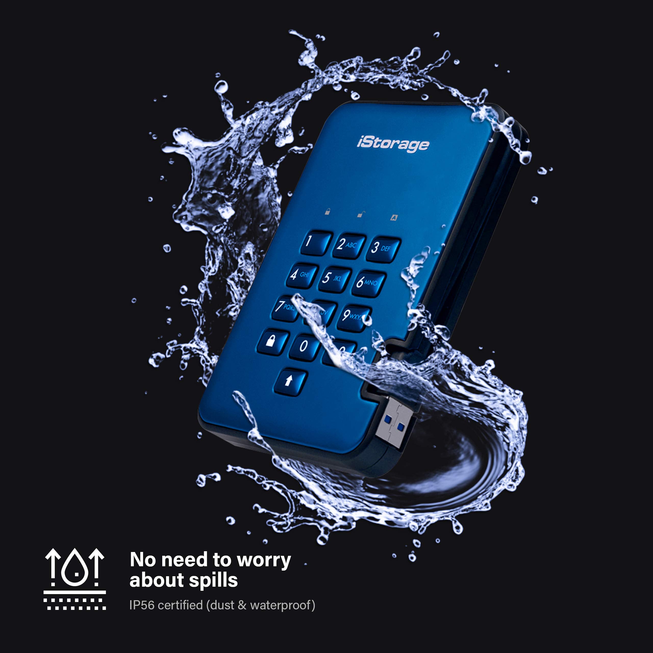Istorage Diskashur2 Hdd 1Tb Blue | Secure Portable Hard Drive | Password Protected | Dust & Water Resistant | Hardware Encryptio