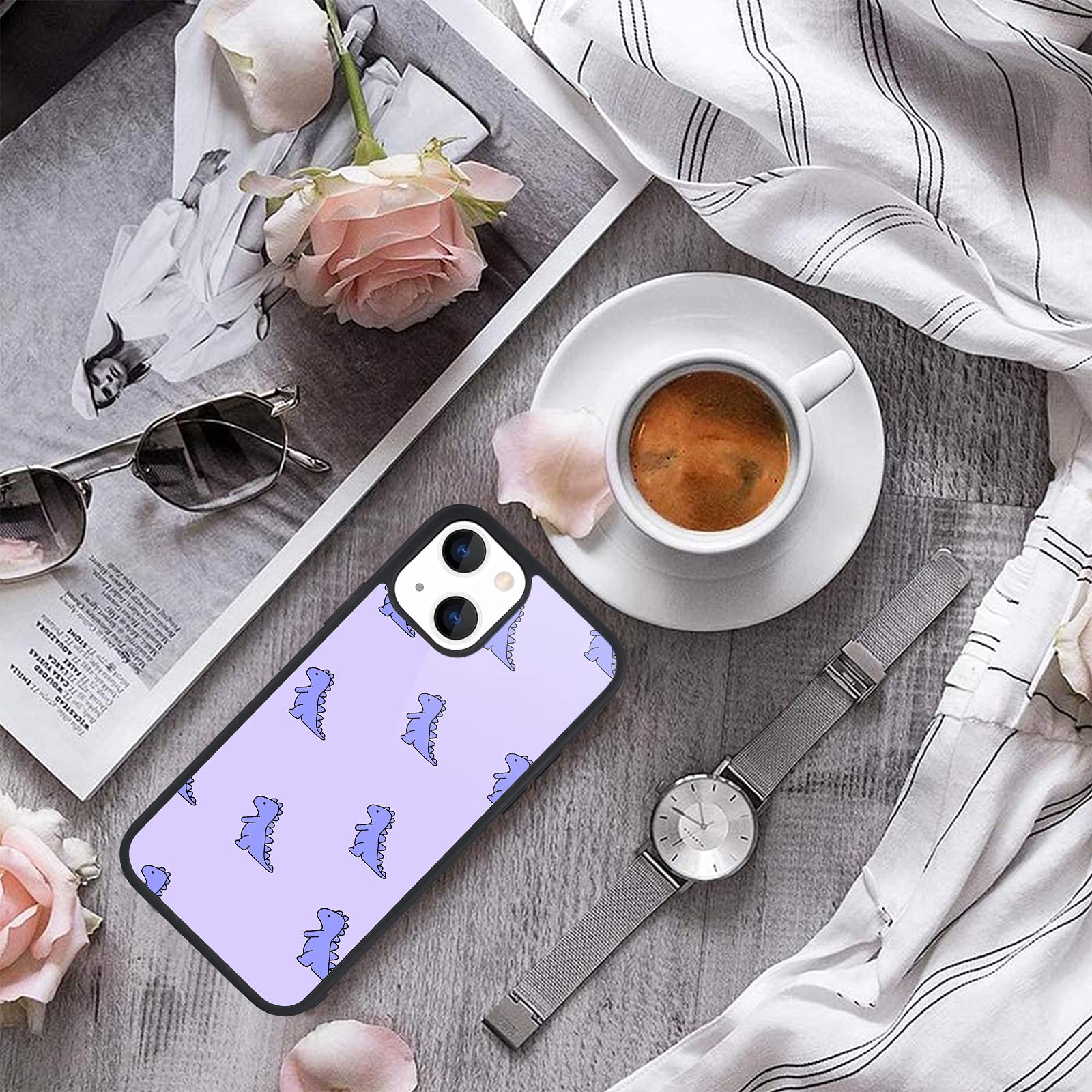 Maycari Compatible With Iphone 13 Case Purple Cartoon Dinosaur For Girls Women, Hard Back Cute Animal Design Soft Tpu Bumper Pro