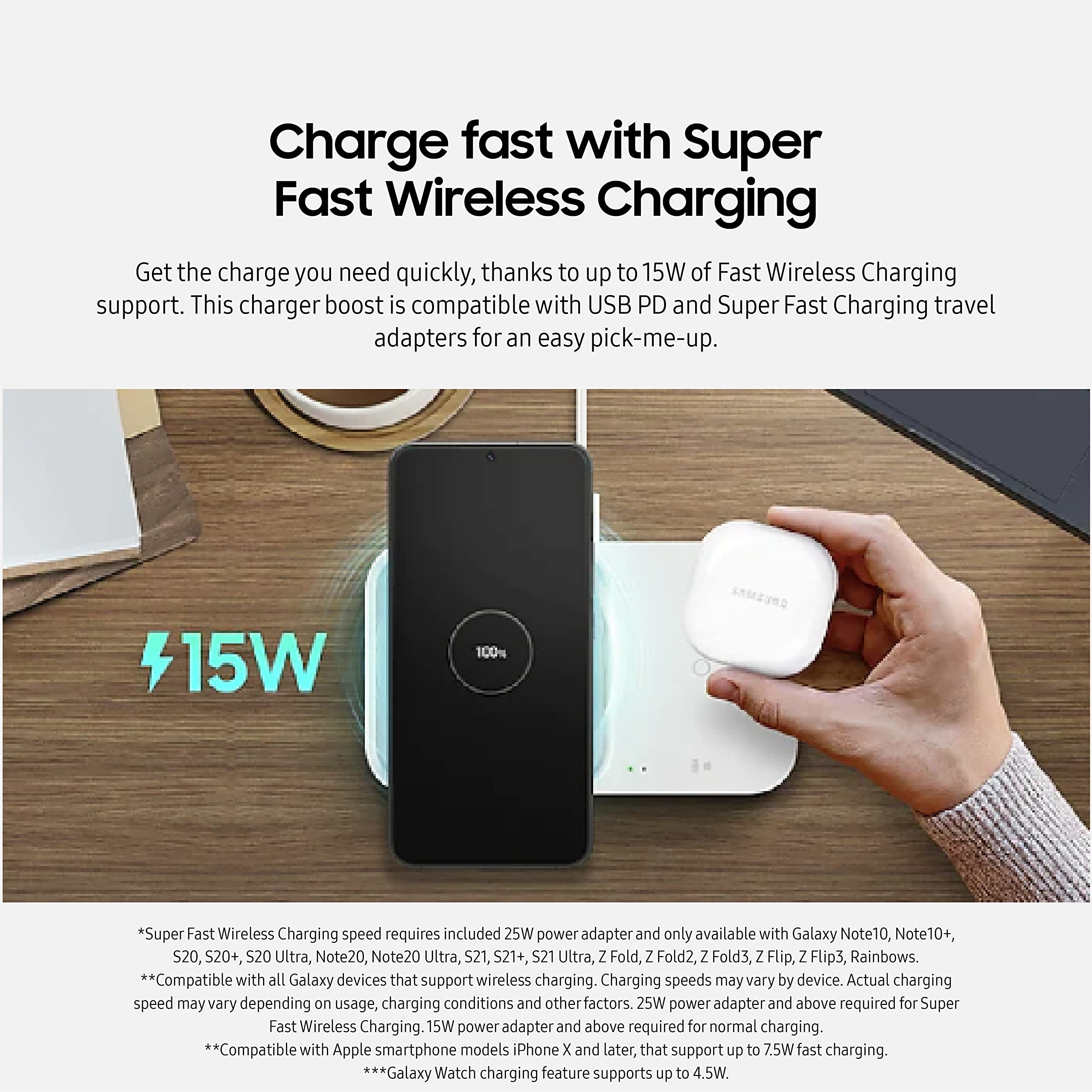 Samsung 15W Wireless Charger Duo W/Usb C Cable, Charge 2 Devices At Once, Cordless Super Fast Charging Pad For Galaxy Phones And