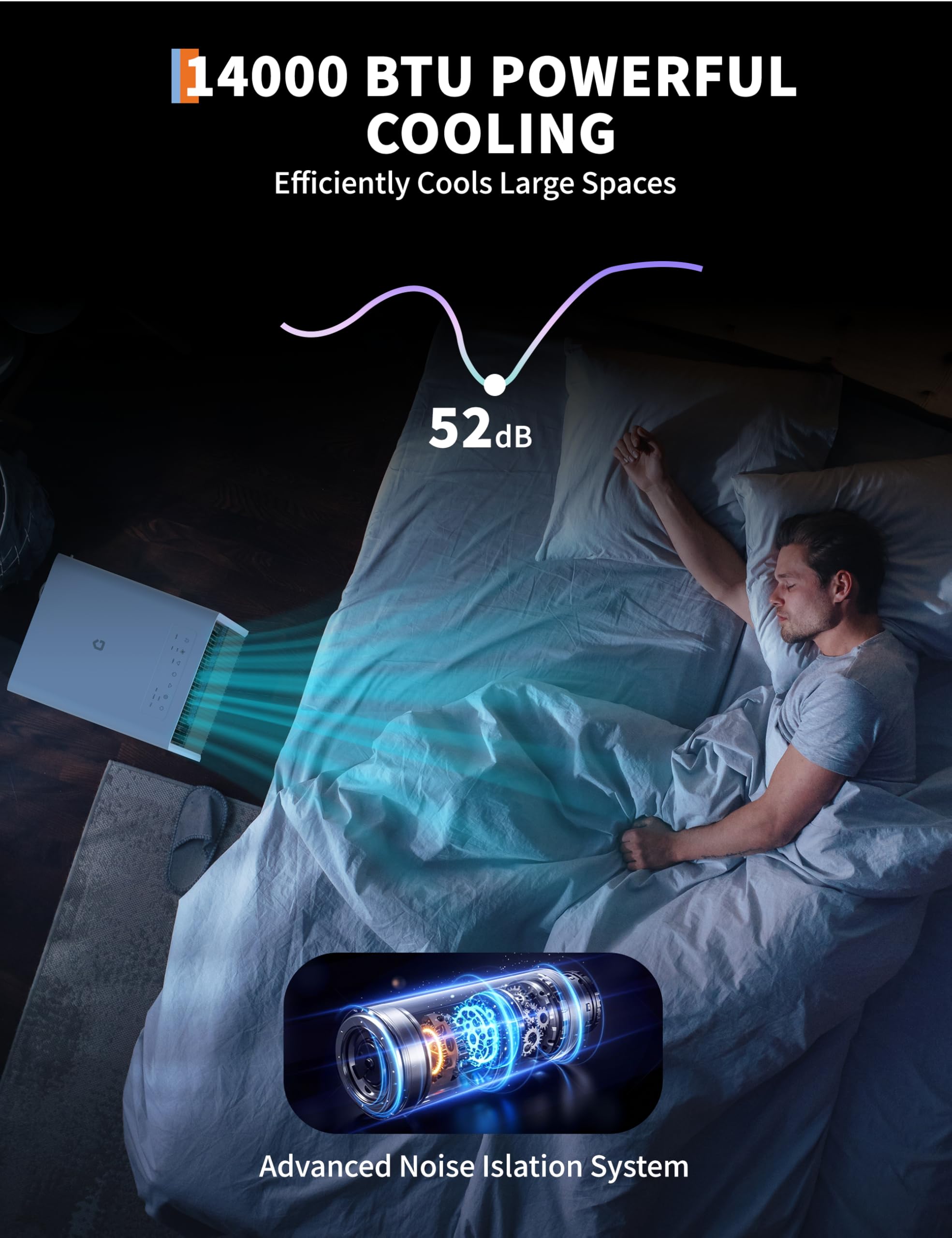 Garveetech 14,000 Btu Drainage-Free Portable Air Conditioner For Indoor Rooms, 3-In-1 Ac Unit For Bedroom 225-300 Sq.Ft, Dehumid