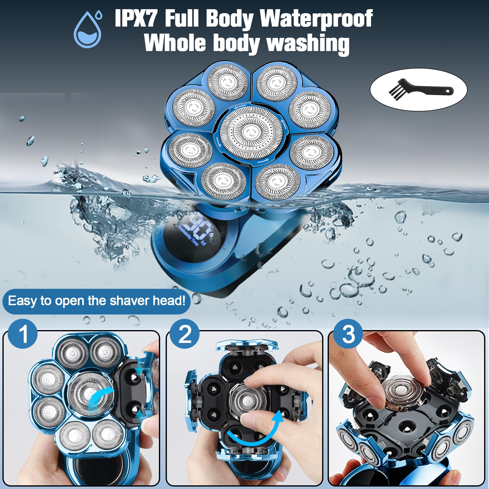 9D Electric Head Shaver For Bald Men, Upgraded 6 In 1 Head Shaver For Bald Men, Waterproof Wet/Dry Grooming Kit Electric Shaver