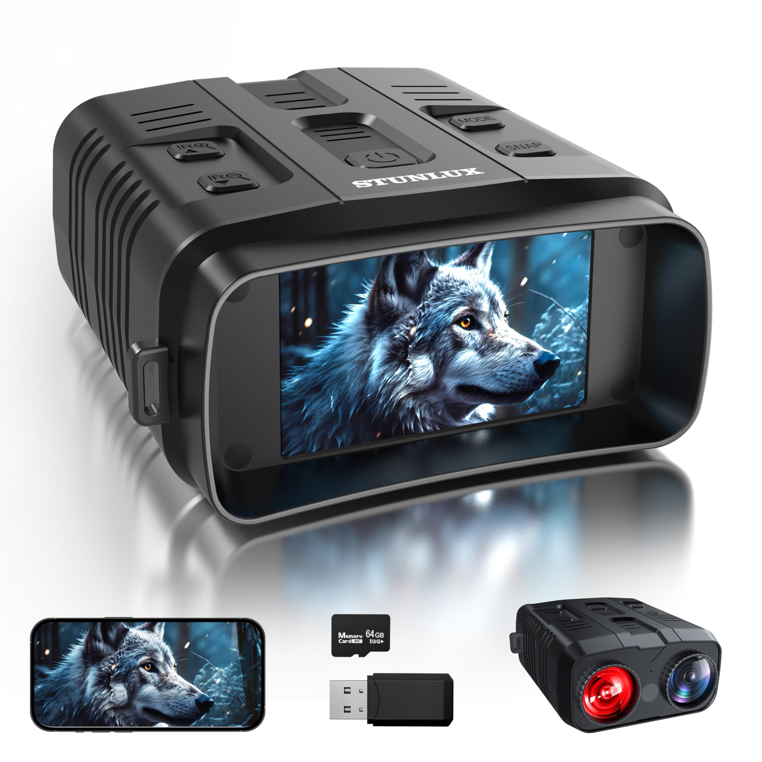 Night Vision Goggles with Full Color 4K Resolution & 10X Zoom, 64GB Industrial-Grade Memory Card, WiFi Screen Mirroring, 48MP an