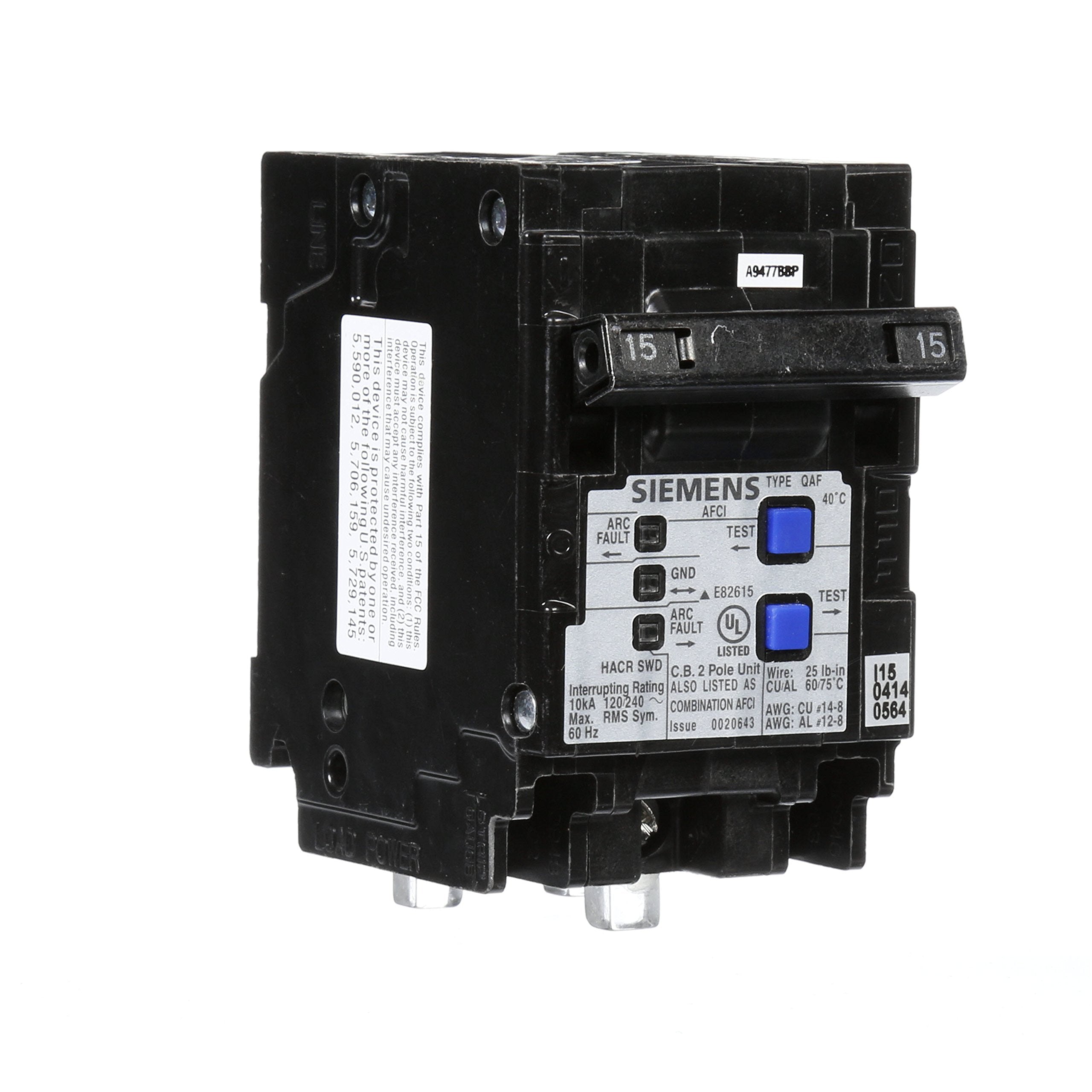 Siemens Q215Afcp 2 Pole 120 Volt Combination Type Arc Fault Circuit Interrupter
