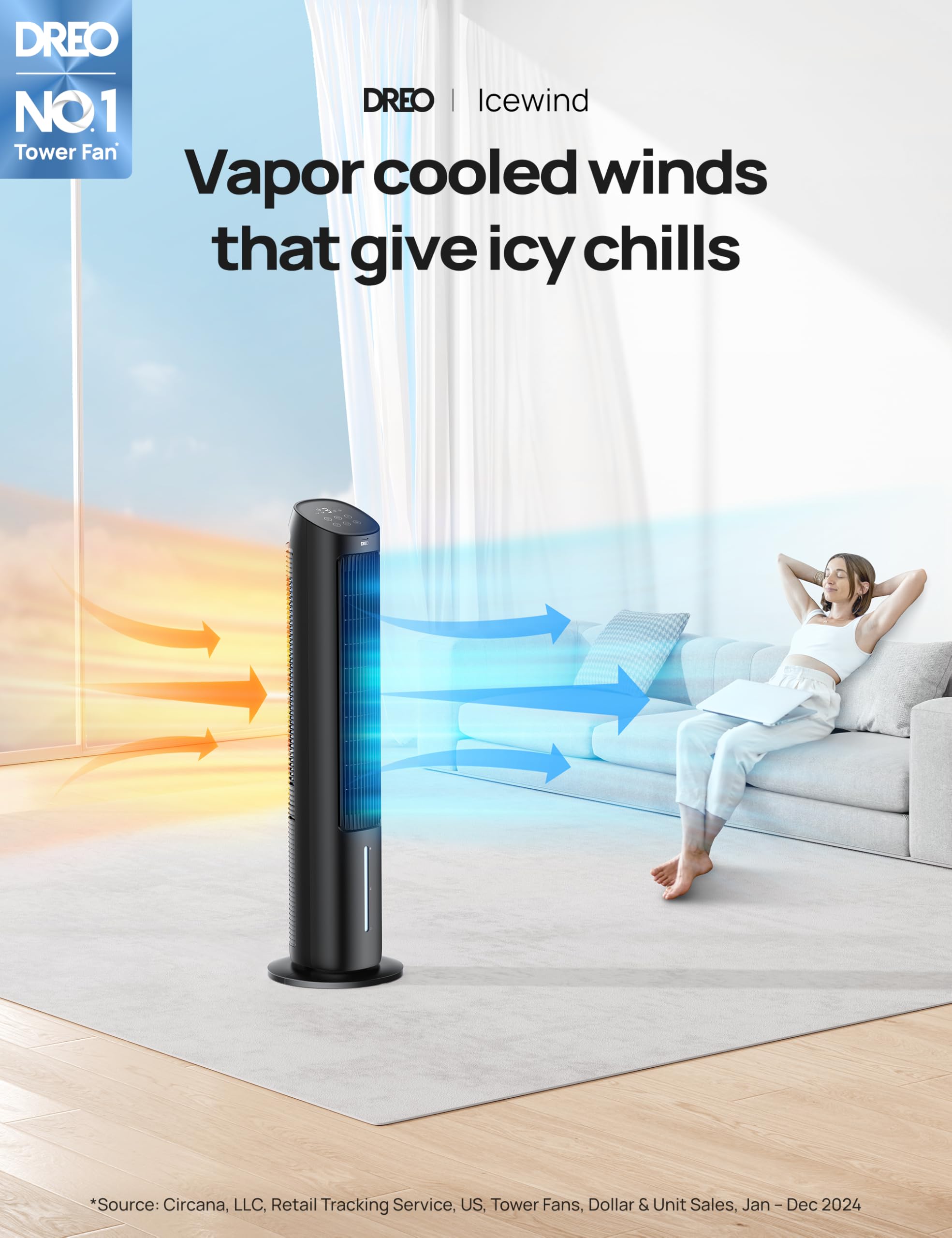 Dreo Portable Air Conditioners Fan, 40    Standing Fans That Blow Cold Air, Portable Ac,80 Oscillating Evaporative Air Cooler,Re