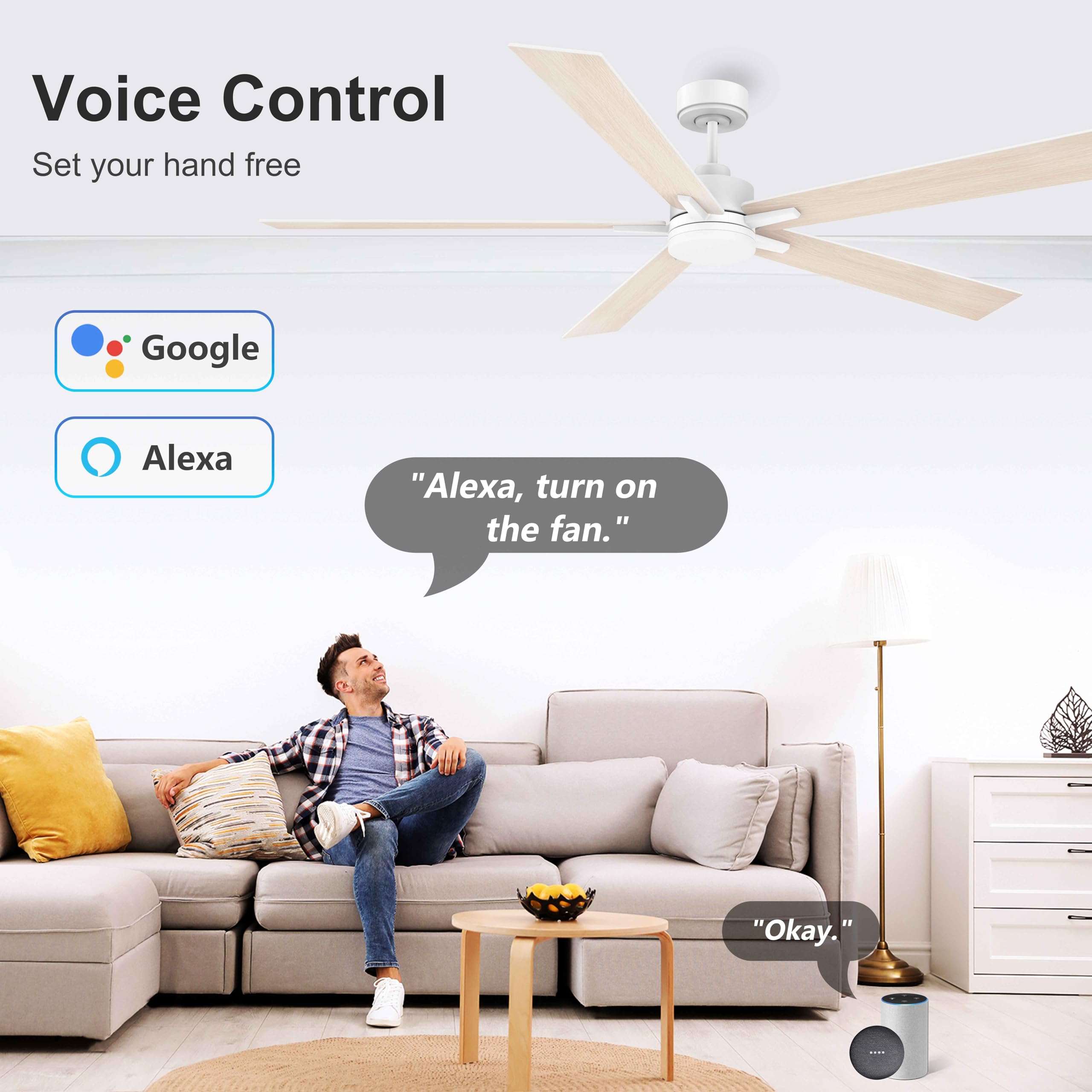 72'' Large Smart Ceiling Fan With Lights Remote,Silent Dc Motor,Control Via Voice Alexa Google App,Outdoor Indoor Modern Ceiling