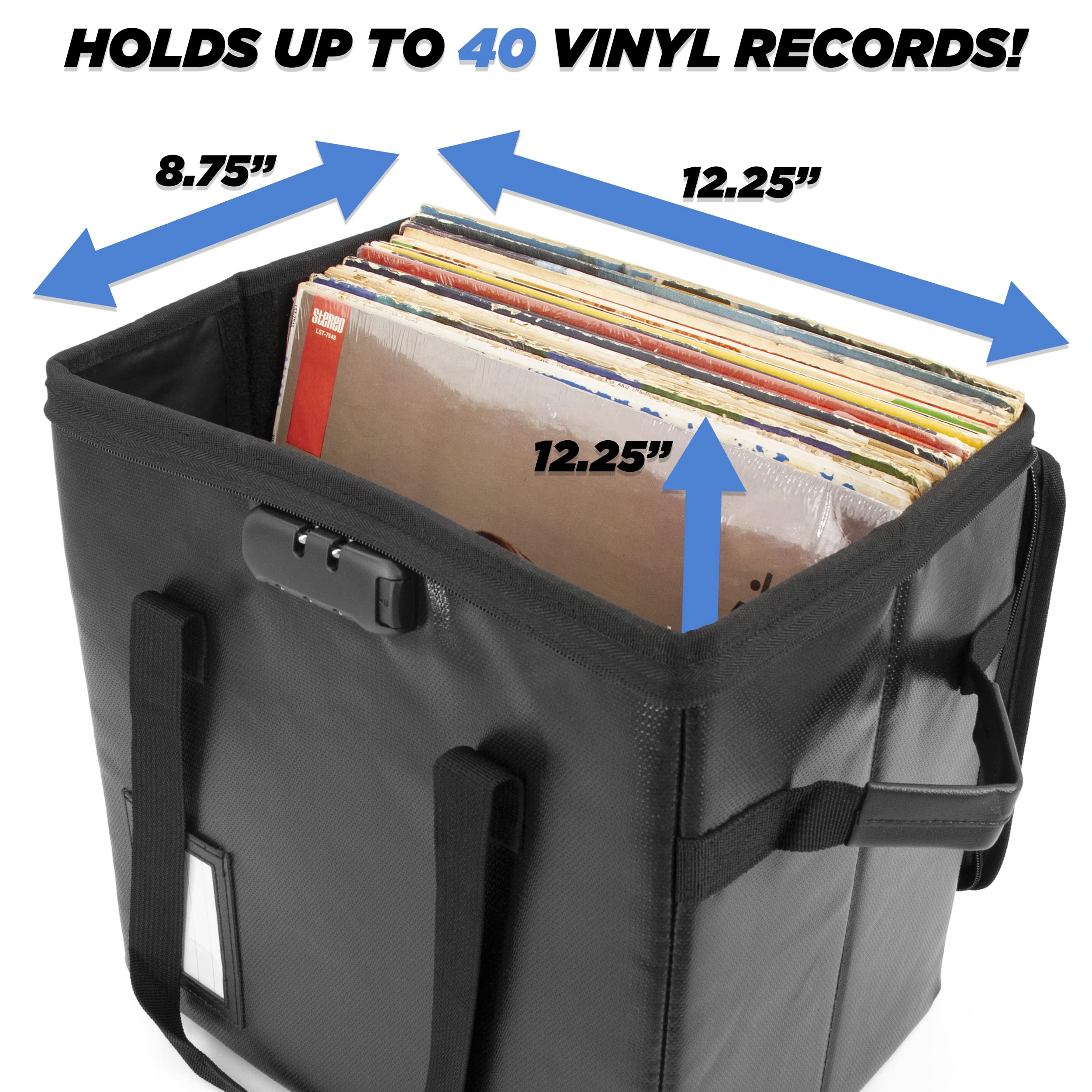 Casematix Vinyl Record Case For Up To 40 Records   Fire Resistant Vinyl Record Storage Case With Programmable Combination Lock A