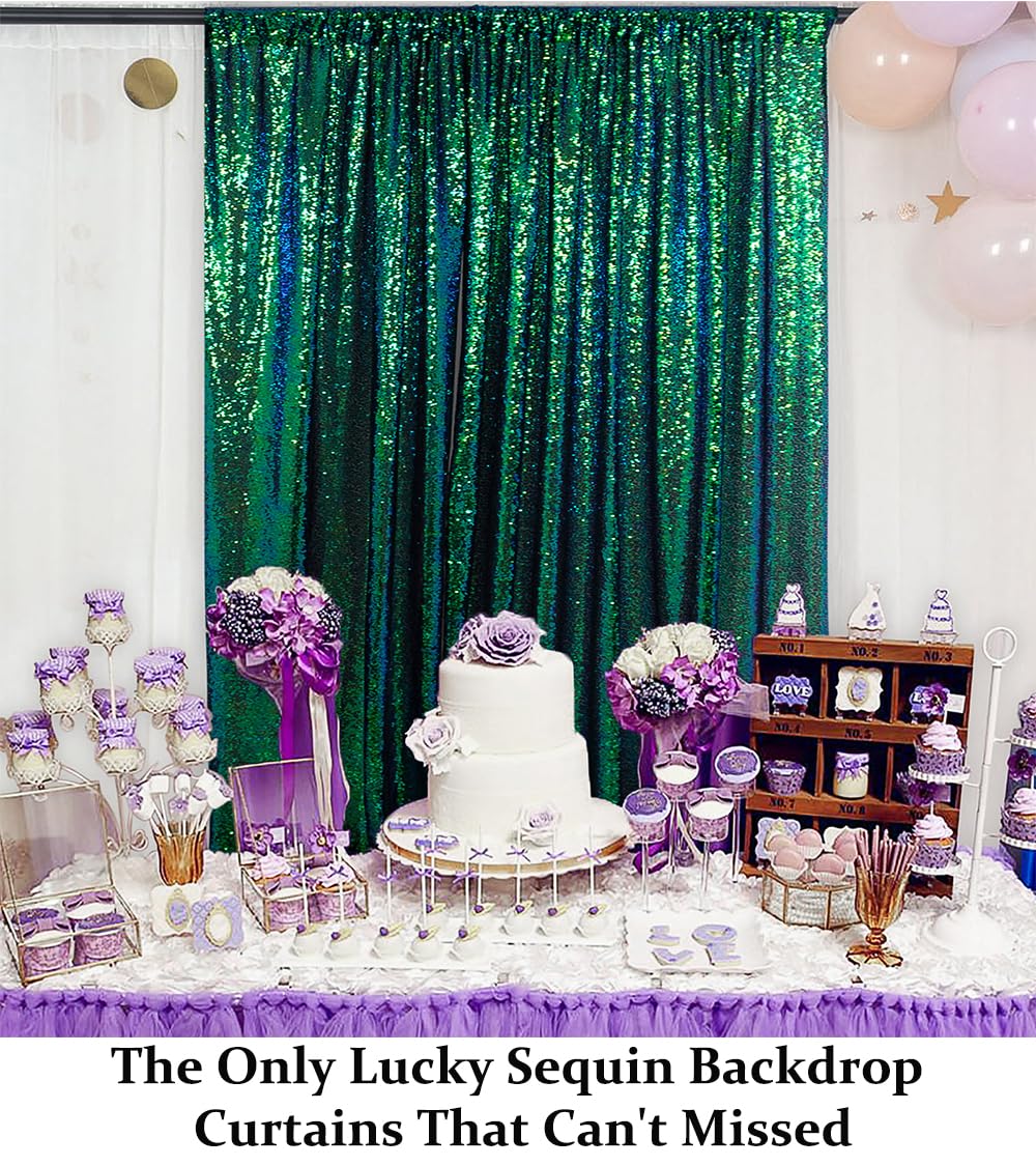 Duobao Sequin Backdrop Curtain 4Ftx7Ft Colorful Green Glitter Sequin Backdrop Wedding Ceremony Backdrop Sequin Shimmer Wall Background Baby Shower Background (4Ftx7Ft, Colorful Green)