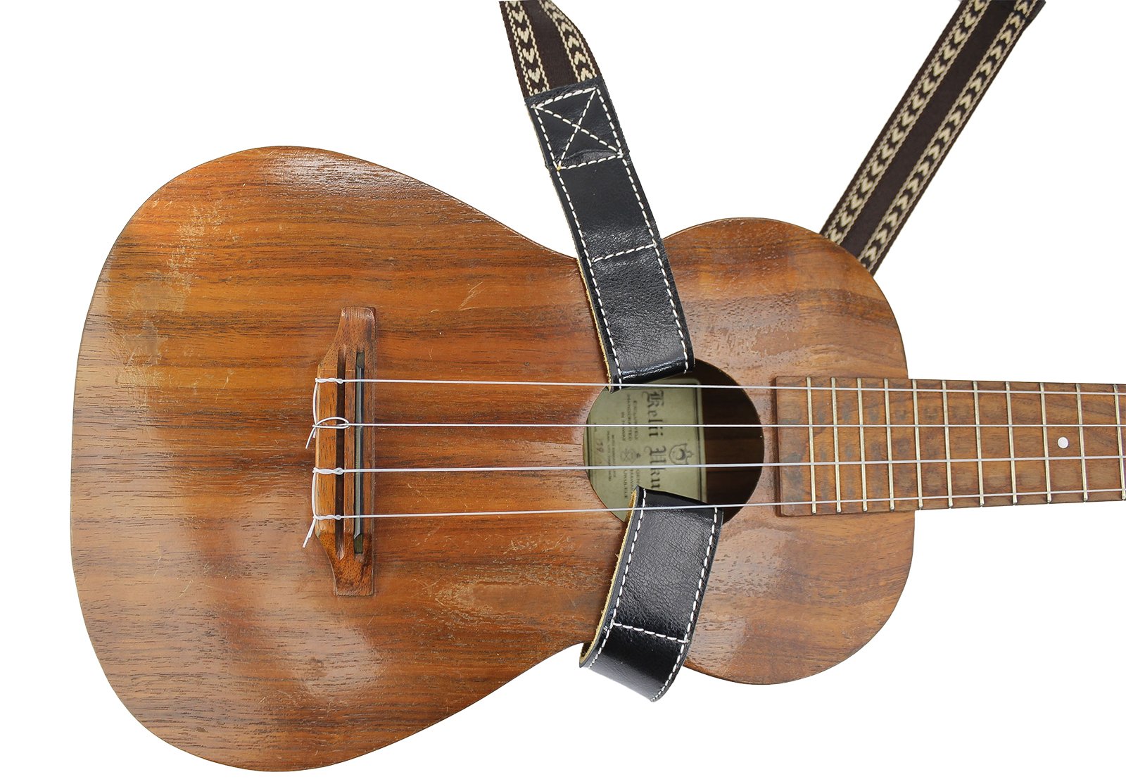 Walker & Williams U 66 Blk Black Double Hook Ukulele Strap With Premium Handmade Grain Leather Pad Hands Free For All Ukulele'S