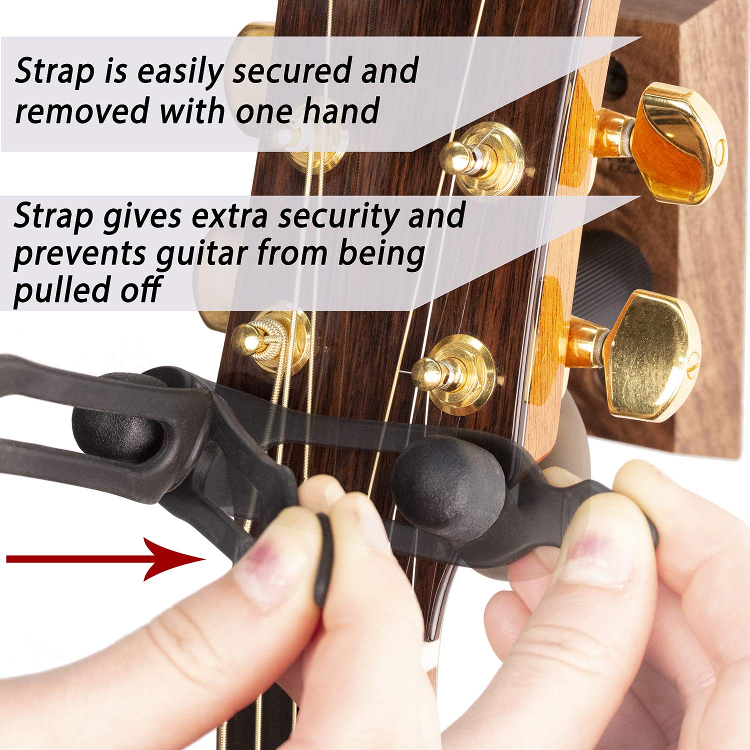 String Swing Guitar Wall Mount Hanger - Wood, Walnut, Model CC01KS-BW, Keeper Strap for Electric, Acoustic & Bass Guitars