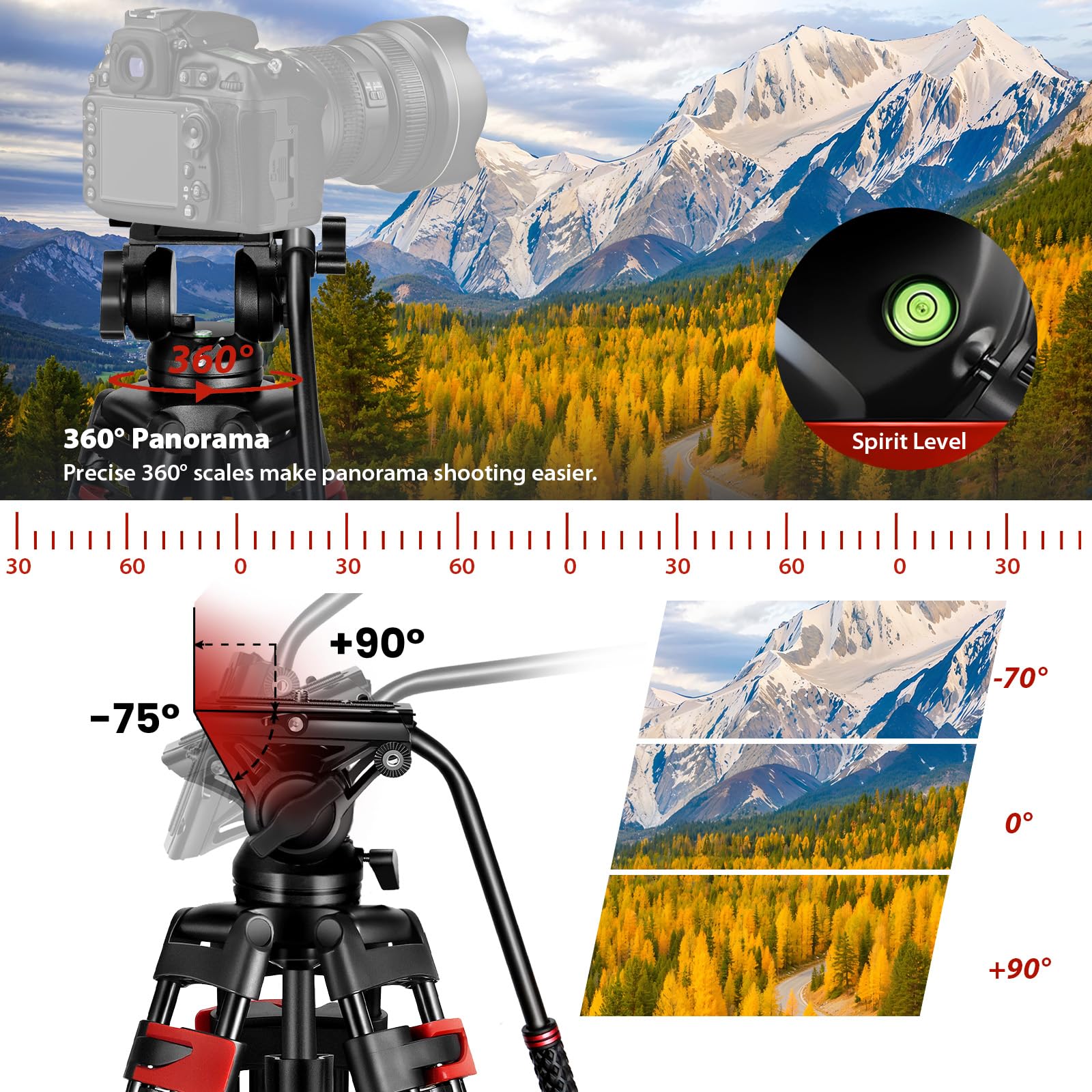 82' /210Cm Professional Video Tripod, Heavy Duty Aluminum Alloy Camera Tripod Stand With 360� Fluid Drag Head, Qr Plate Compatible With Canon Nikon Sony Dslr Camera Camcorder (Load 33Lb)