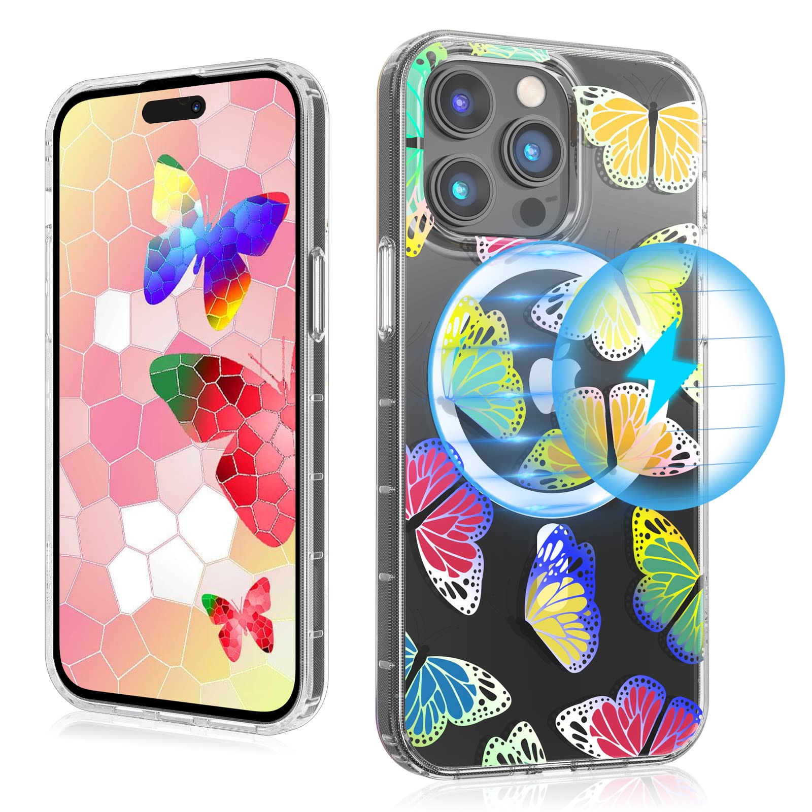 M MYBAT PRO Magnetic Slim Clear Case for iPhone 14 Pro Case 6.1, Compatible with MagSafe, Cute Crystal Mood Series for Women G