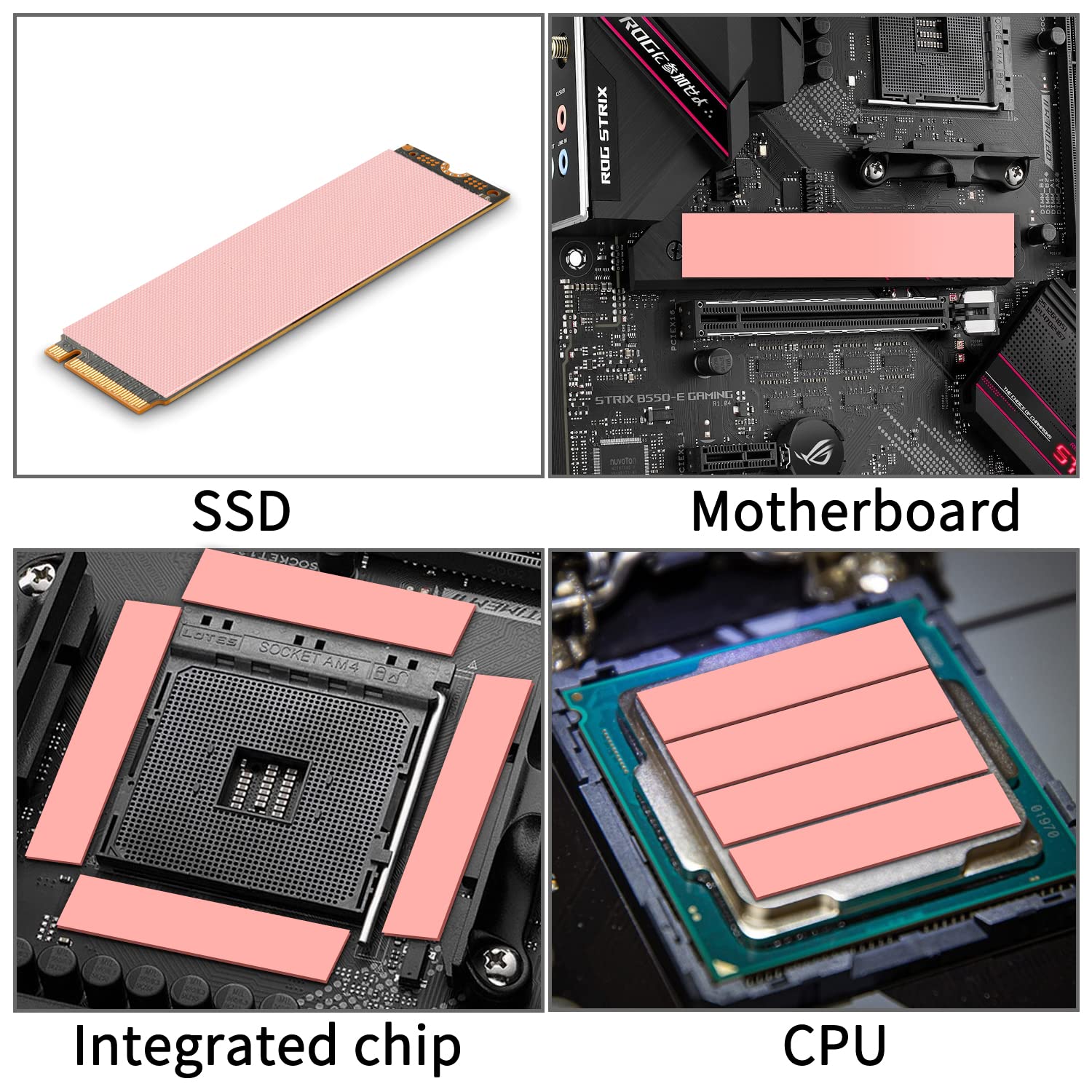 JOYJOM M.2 SSD Thermal Pad 4 Pack - 120x20mm, 15W, GPU Cooling, 1mm & 1.5mm for NVME, Laptop He