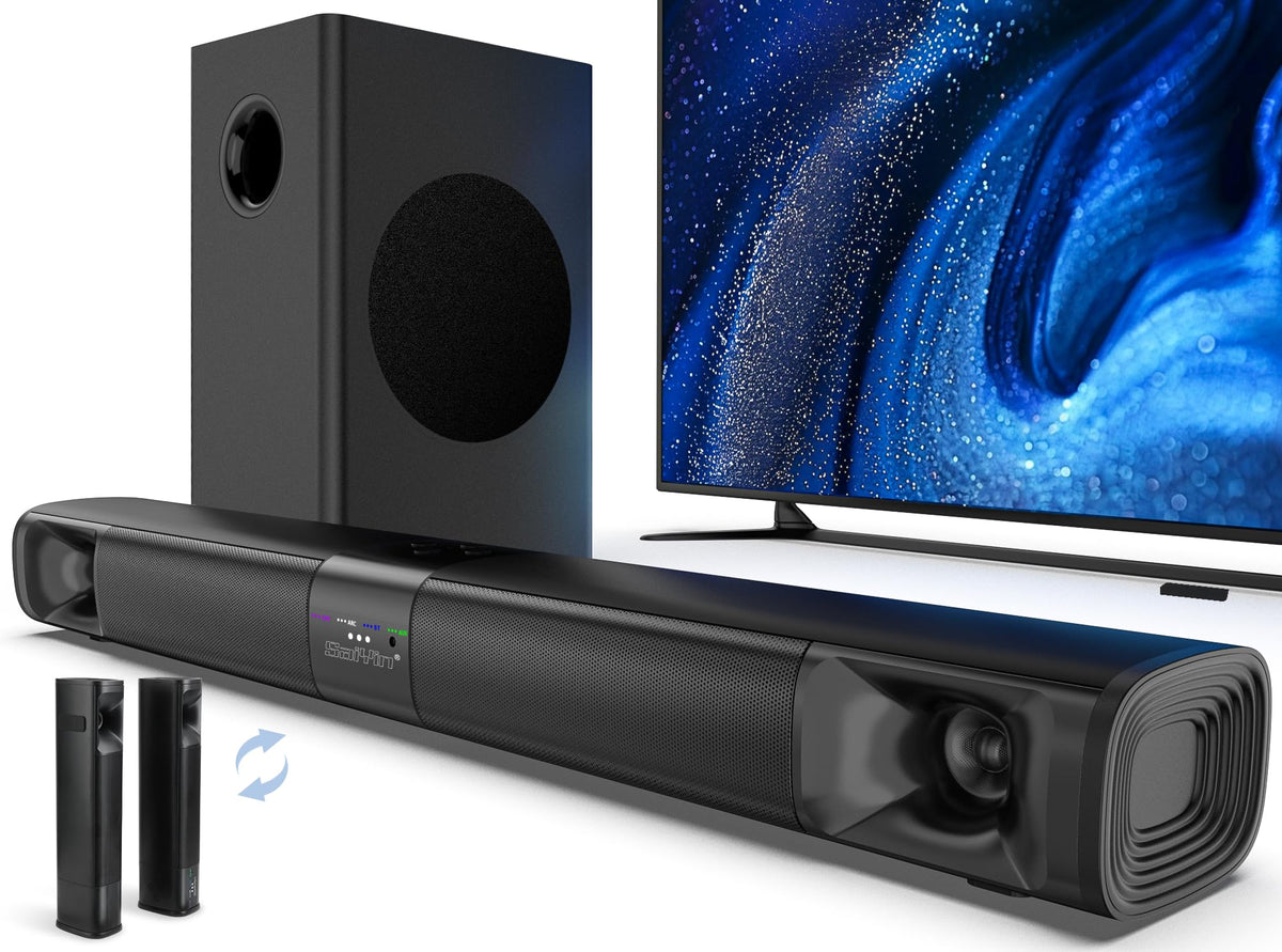 Saiyin Sound Bar For Smart Tv With Subwoofer, 100W Detachable Soundbar Home Theater Surround Sound System For Tv With Horn Tweet
