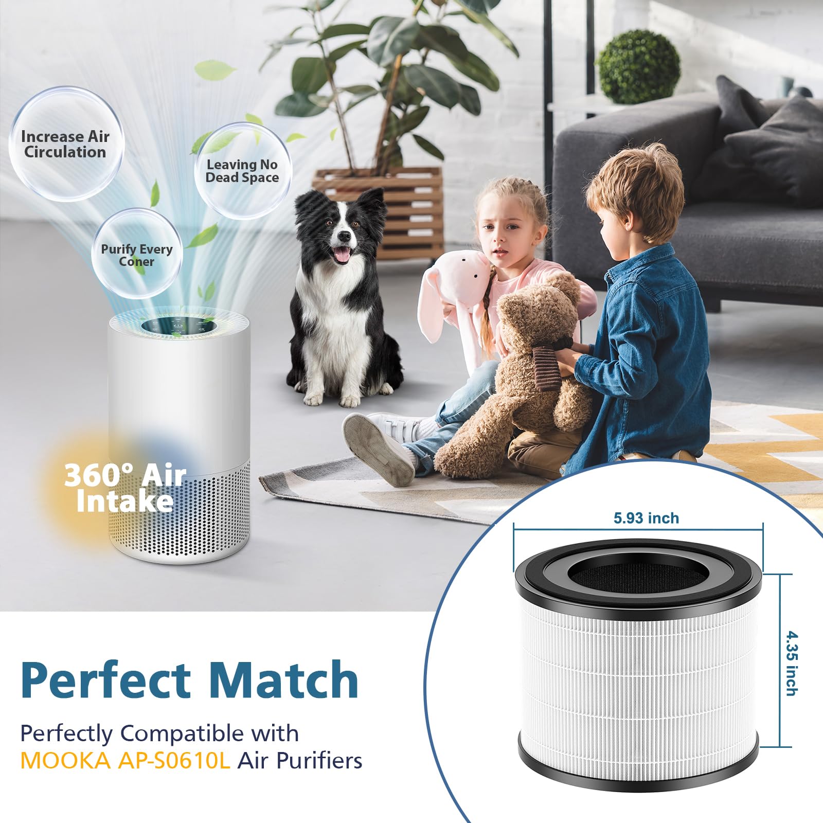 Ap S0610L Replacement Filter Compatible With Mooka Ap S0610L Air Puri Fier, H13 True Hepa Filter, 3 Stage Filtration System, 2 P