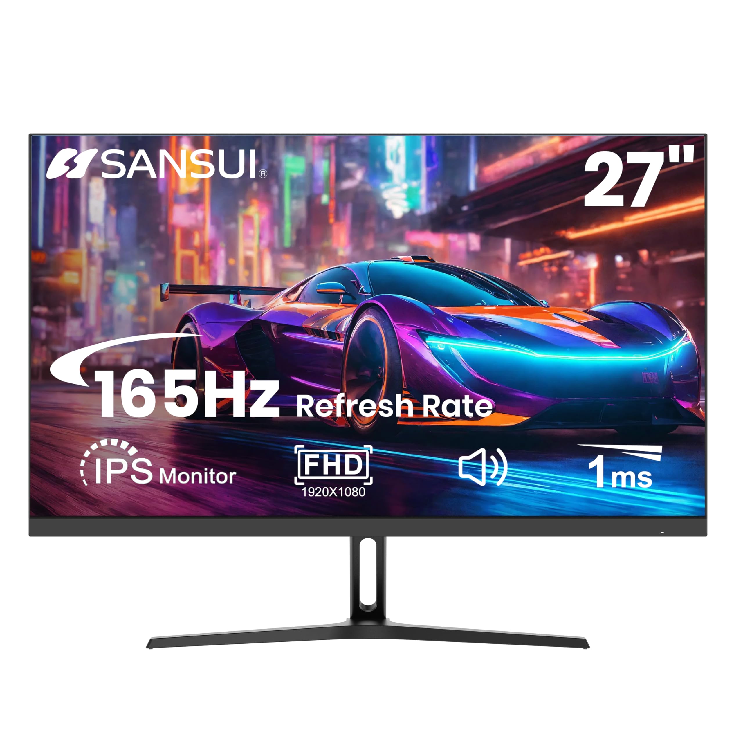 Sansui 27 Inch Gaming Monitor 165Hz 1Ms Computer Monitor With Built In Speakers Fhd 1080P Adaptive Sync 100% Srgb Dpx1 Hdmix2 Po