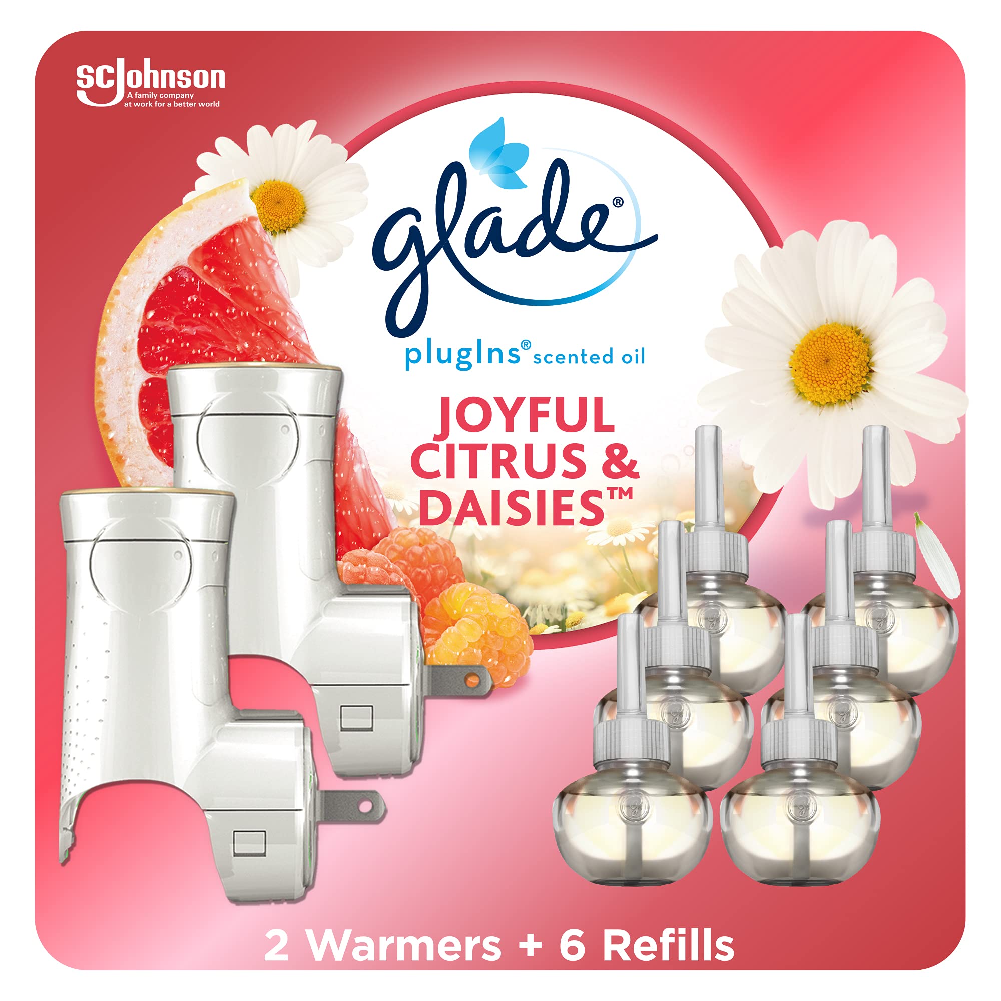 Glade Plugins Refills Air Freshener Starter Kit, Scented And Essential Oils For Home And Bathroom, Joyful Citrus & Daisies 4.02