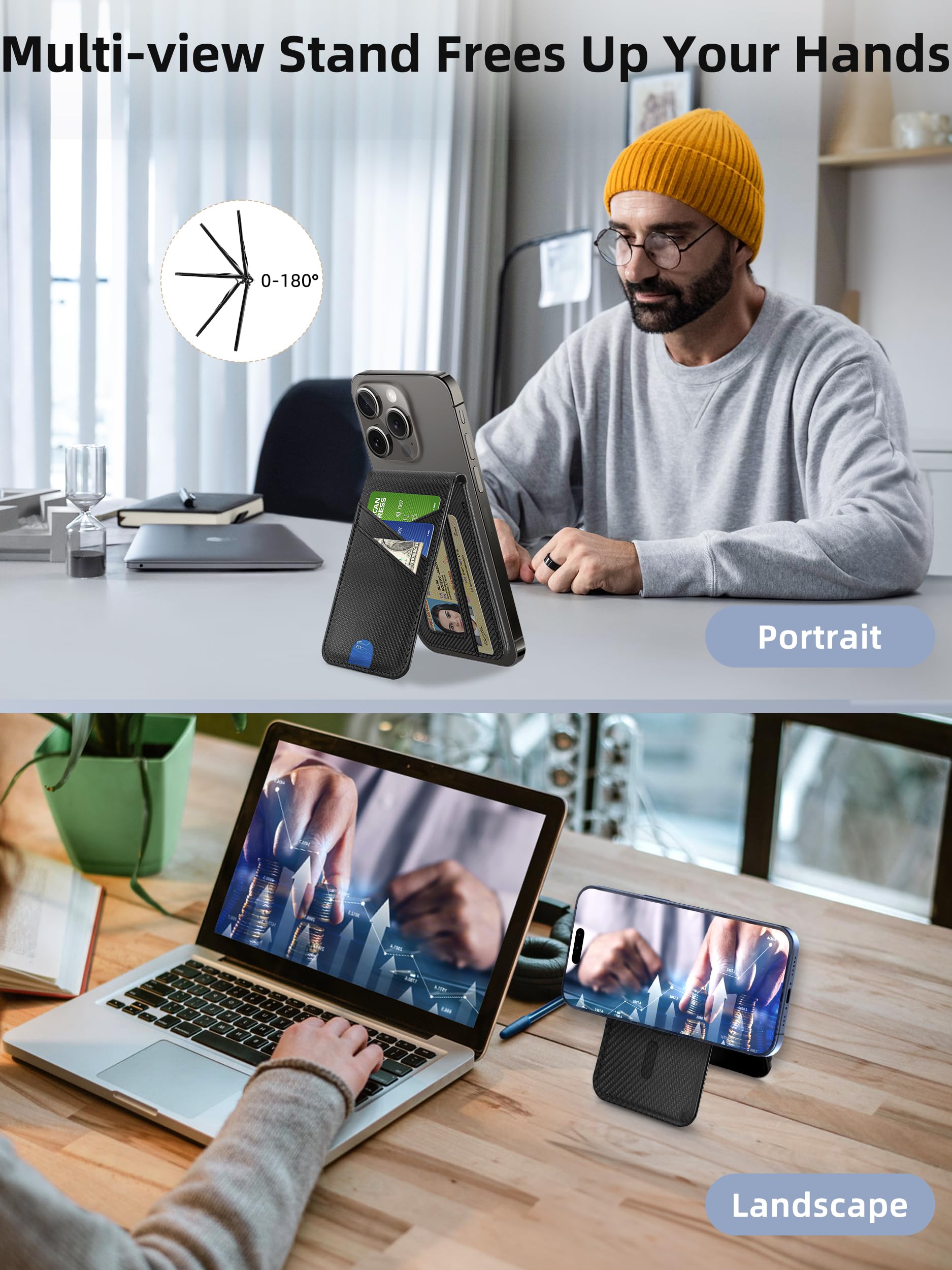 Magsafe Wallet Stand With Full Find My, Magnetic Wallet For Iphone 16/15/14/13/12 Series, For Iphone Wallet Tracker With Adjusta