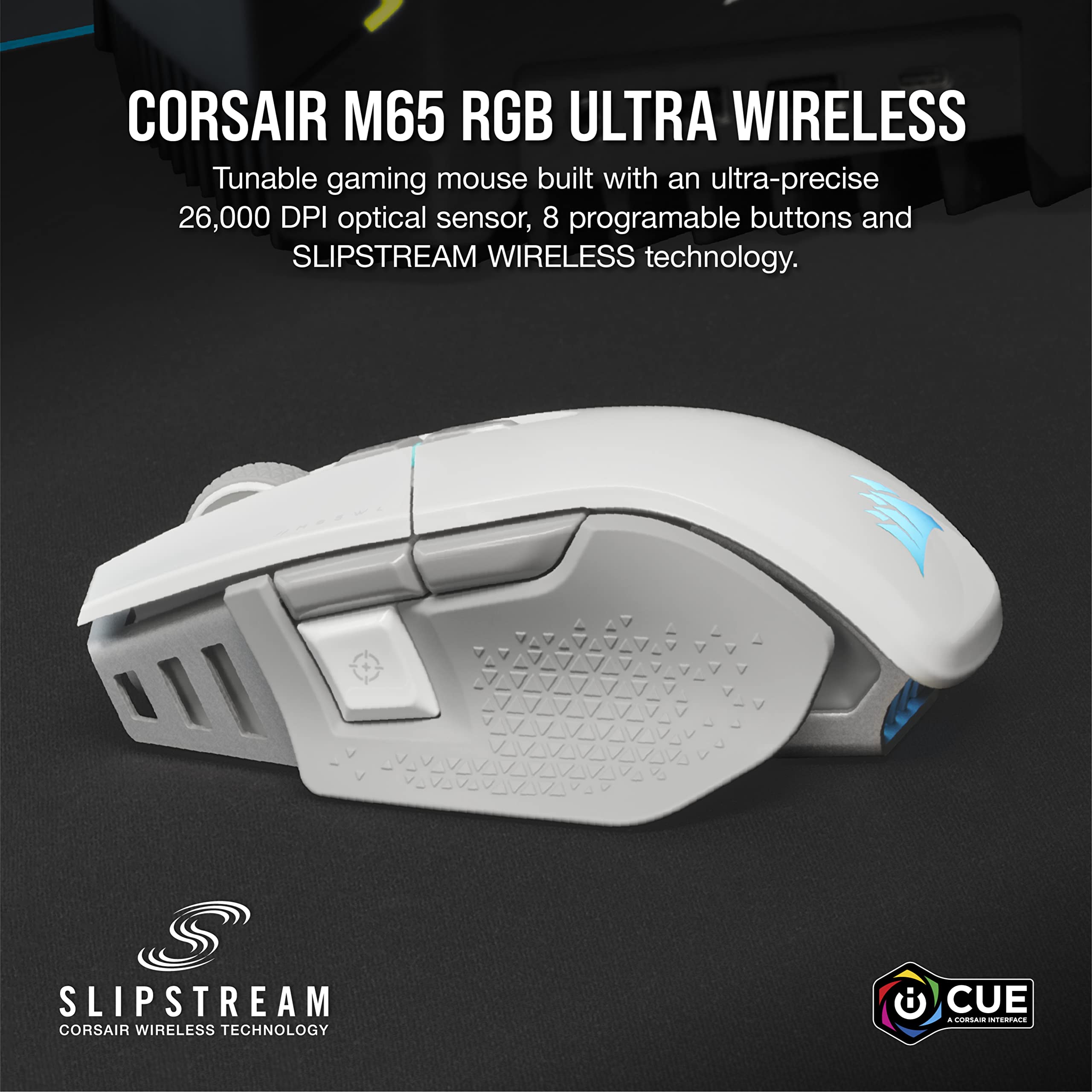Corsair M65 RGB Ultra Wireless Gaming Mouse - 26,000 DPI, 120 Hours Battery, 8 Buttons, White, Model CH-9319511-NA2