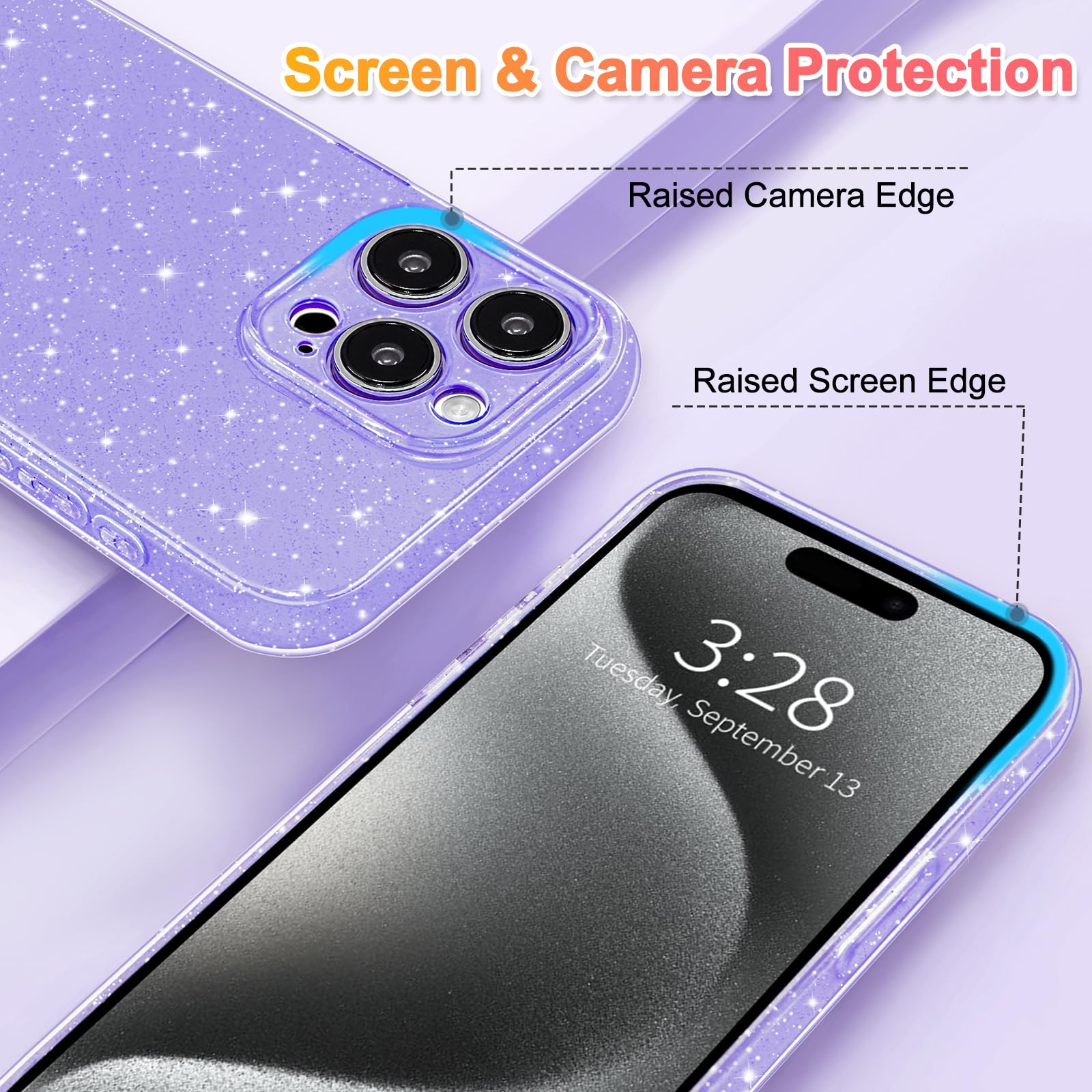 Hython Case For Iphone 15 Pro Case Glitter Cute Sparkly Shiny Bling Sparkle Phone Cases 6.1, Thin Slim Fit Soft Tpu Bumper Shock