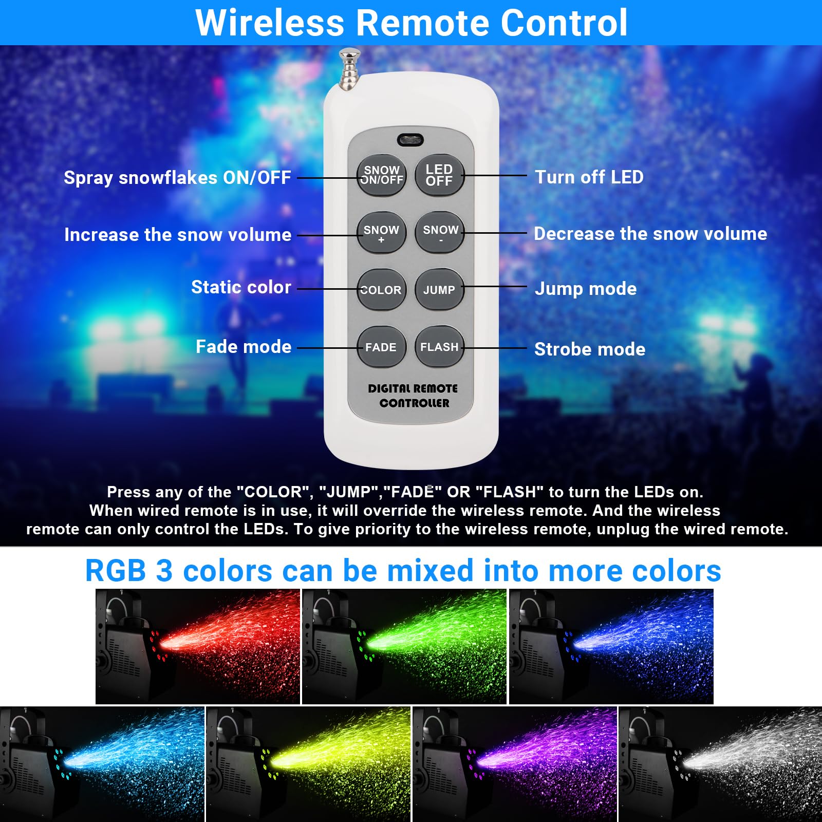 Snow Machine With 9Leds Light For Party   Yeesite 1500W Snow Making Machine With 7 Color Lights Effect Snowflake Maker Remote Co