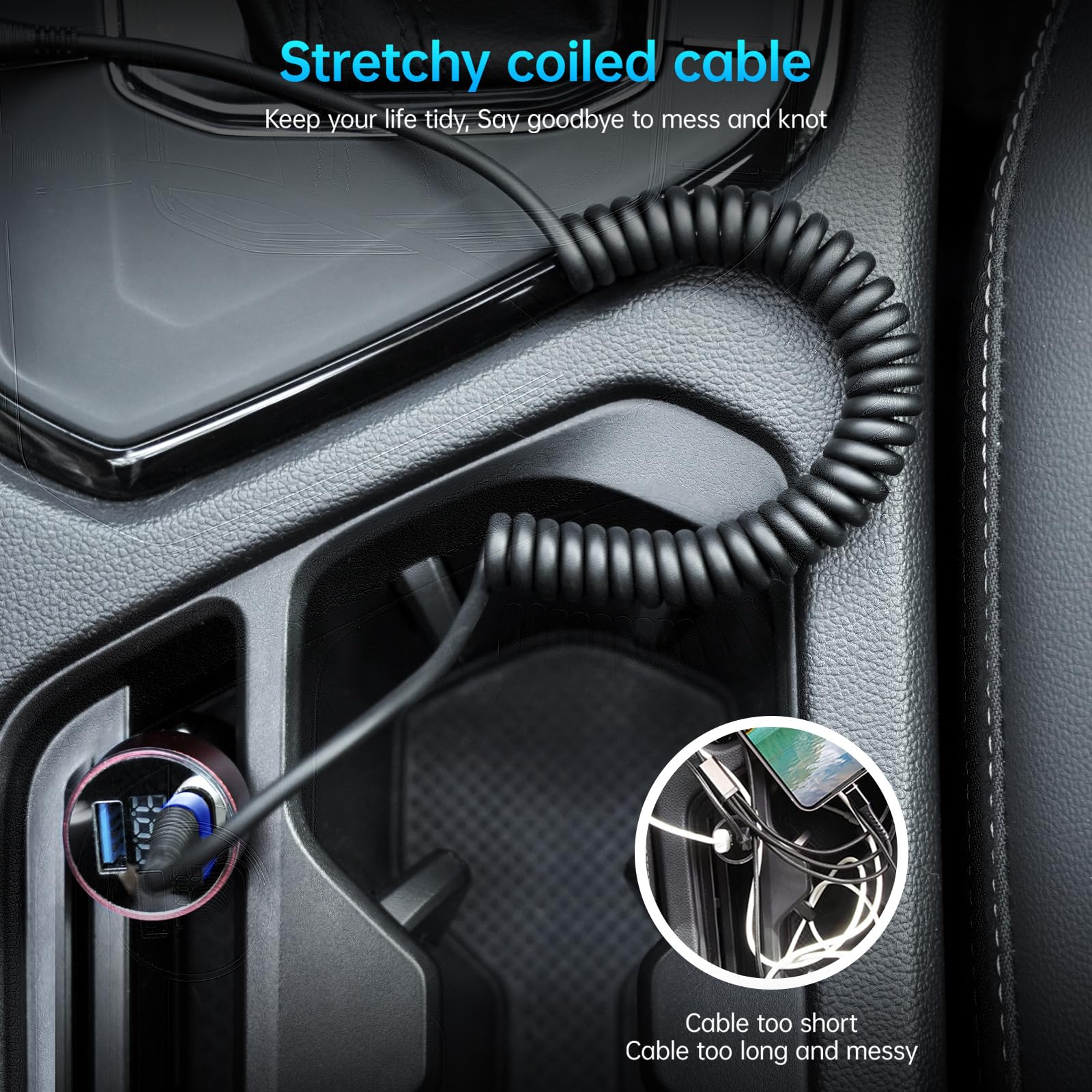 Iphone Charger Cable For Car 3Ft, 2Pack Coiled Lightning Cable, [Apple Mfi Certified] Retractable Charging Cord Compatible With