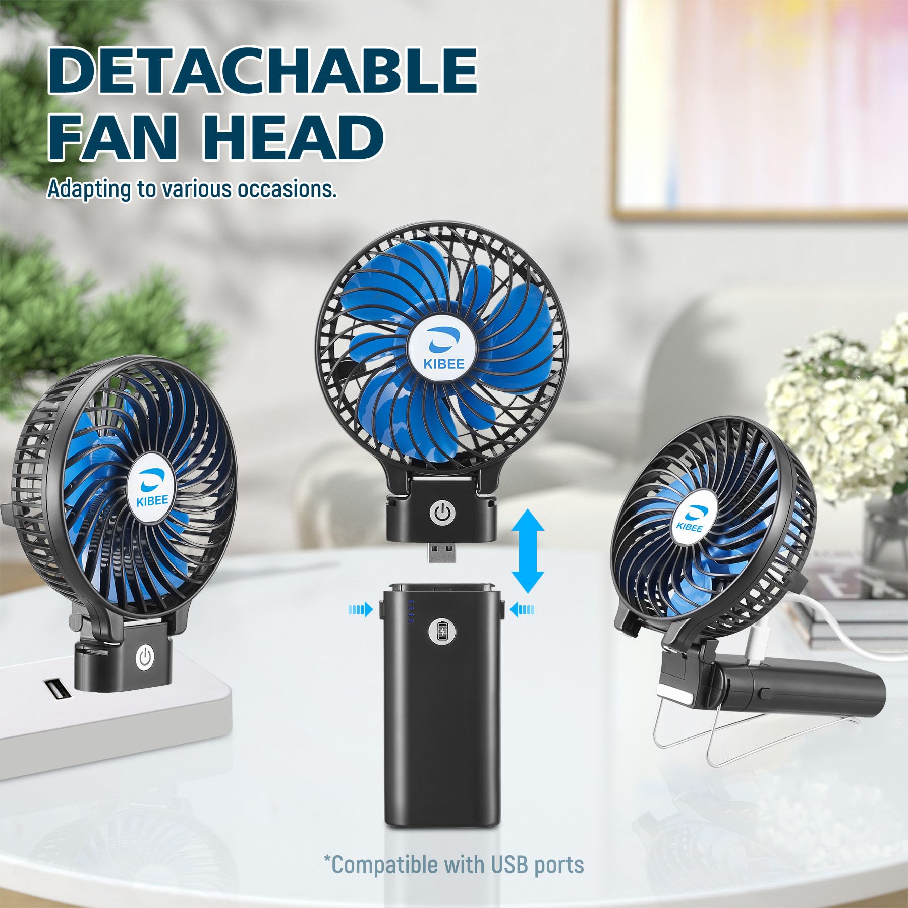 Kibee Portable Fan,5200Mah Rechargeable Handheld Fan,180 Foldable Hand Fan,Personal Fan,3 Wind Speeds Camping Fan.Mini Fan For O