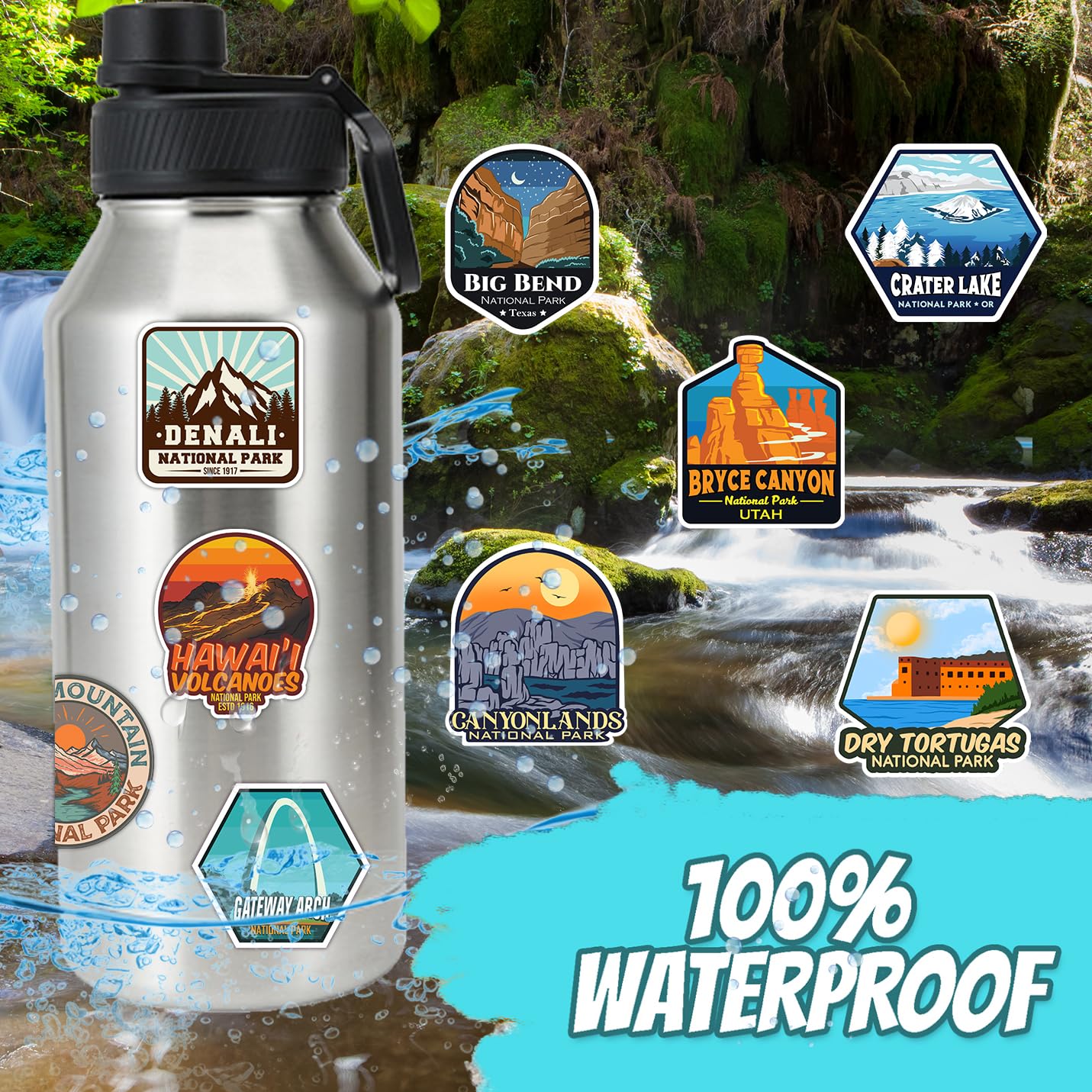 156 Pcs National Parks Sticker Pack, Outdoor Nature Camping Hiking Inspired Waterproof Vinyl Decals For Water Bottles Laptop Car