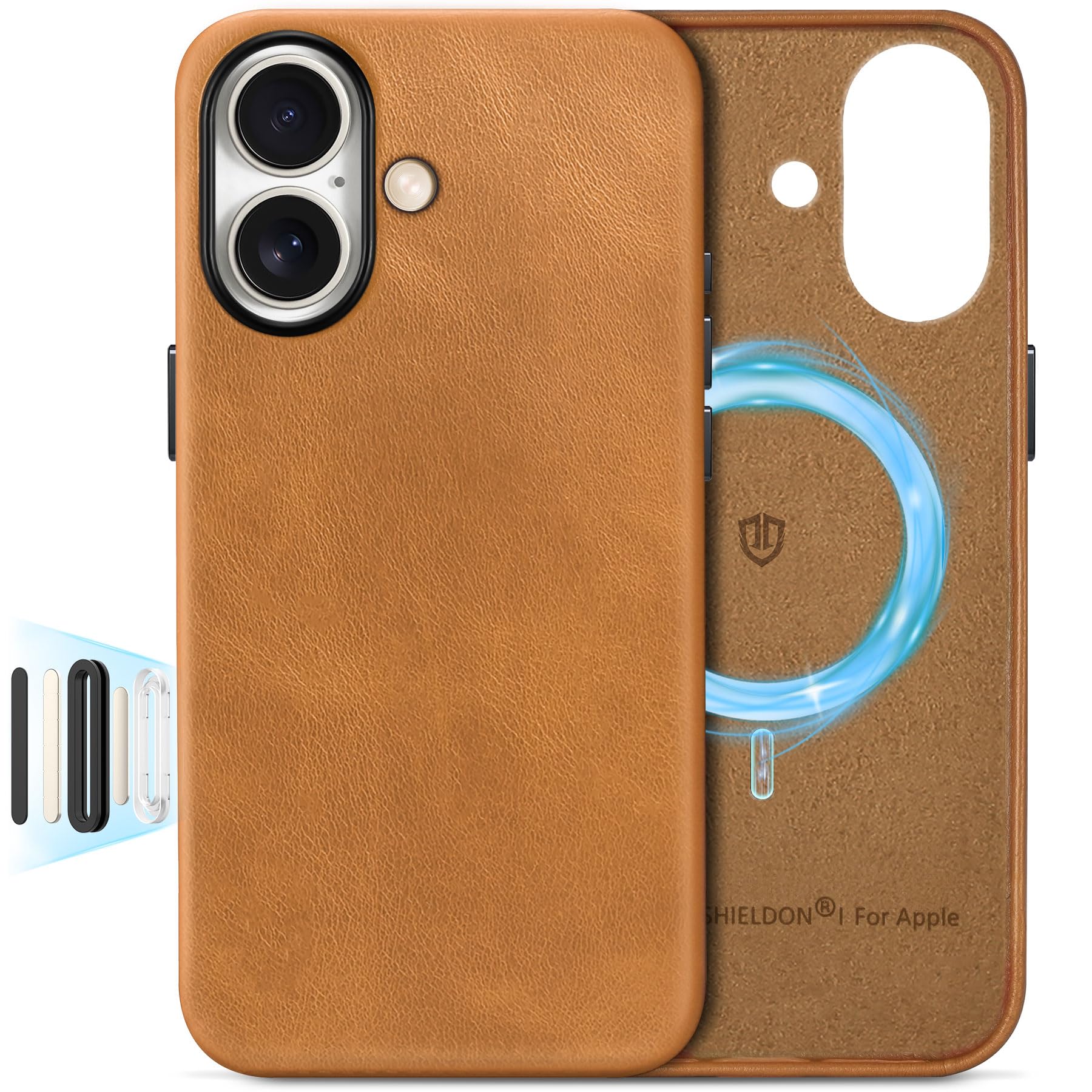 SHIELDON Genuine Leather Case for iPhone 17 6.3  2025 | Compatible with Magsafe, Camera Button Updated, Magnetic Wireless Chargi