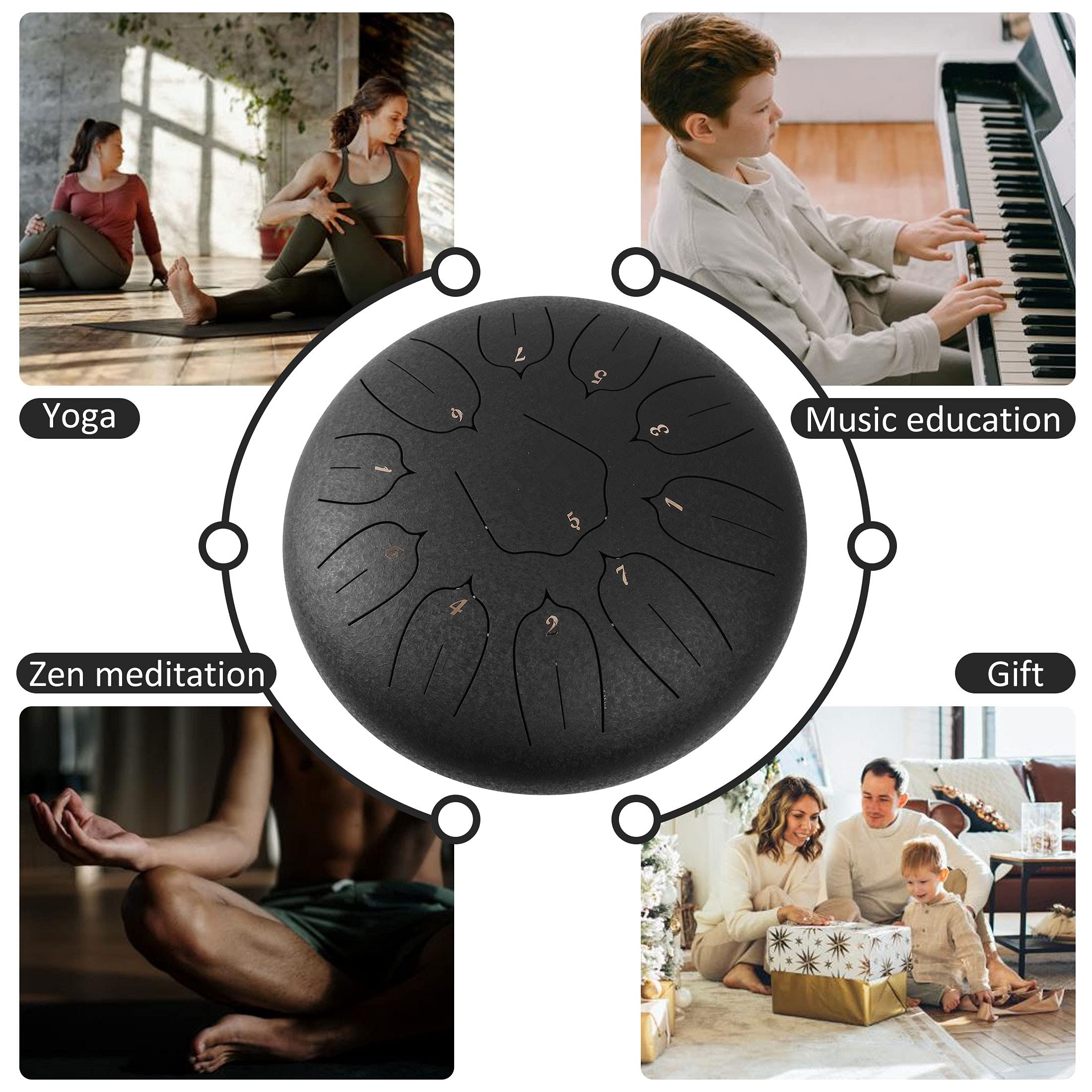 Lomuty Steel Tongue Drum   11 Notes 12 Inches   Percussion Instrument  Handpan Drum With Bag, Music Book, Mallets, Finger Picks