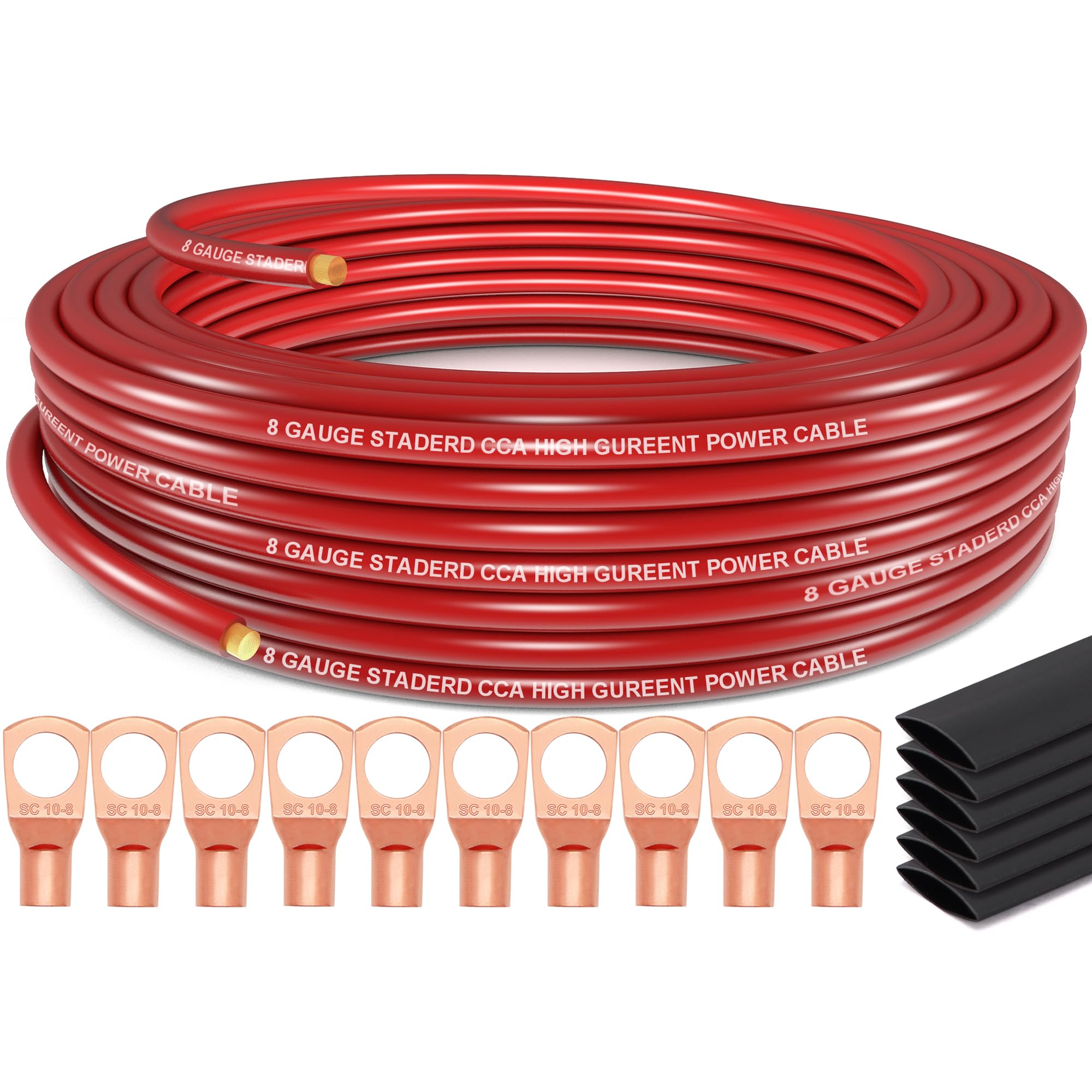 Jeemiter 8 Gauge Wire, 50Ft Copper Clad Aluminum Caa, Primary Automotive Wire, Car Amplifier Power & Ground Cable, Rv Trailer Wi