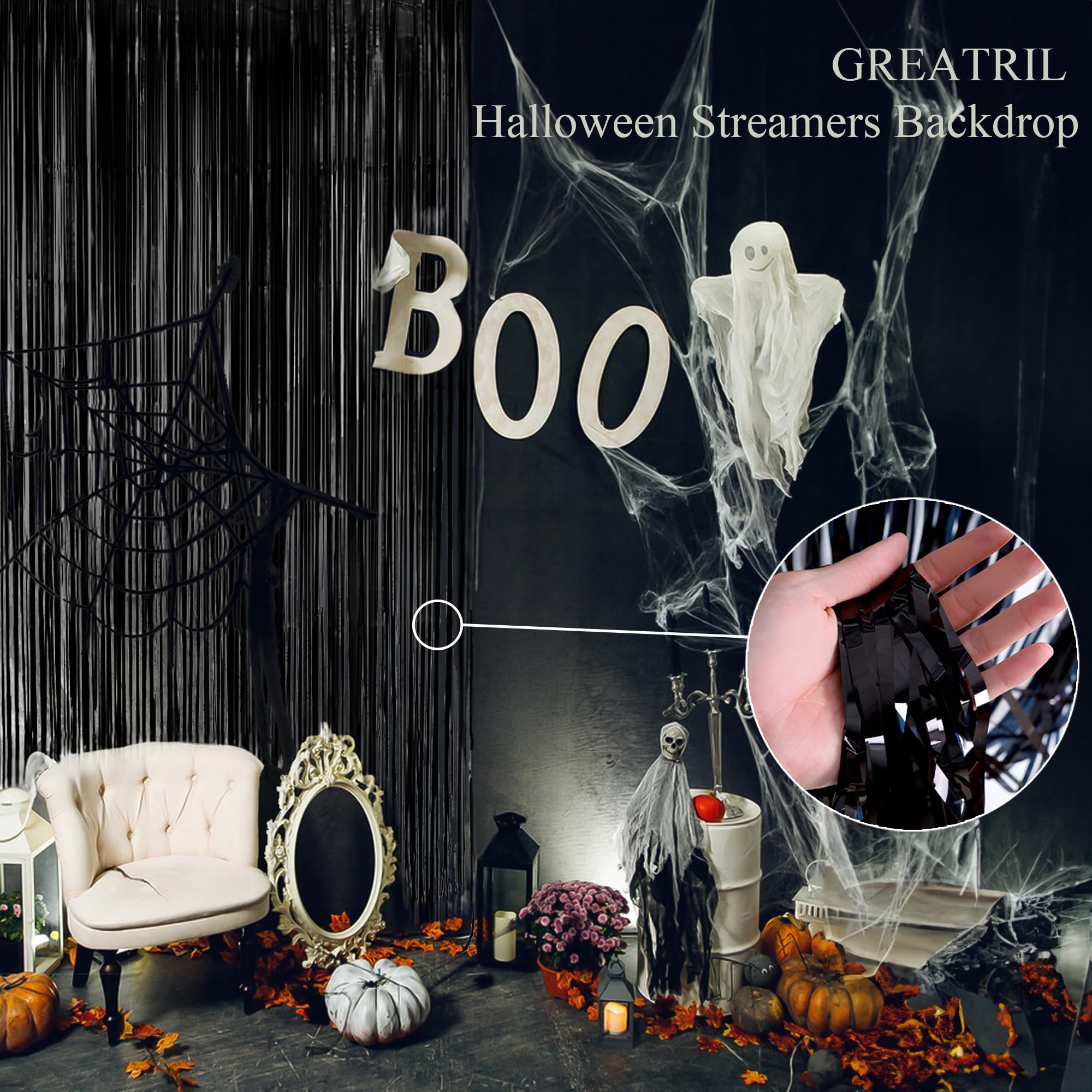 Black Tinsel Backdrop Curtain   Greatril Tinsel Curtain Party Backdrop Streamers For Wizard Birthdays/Stranger Theme/Doorway/Hal