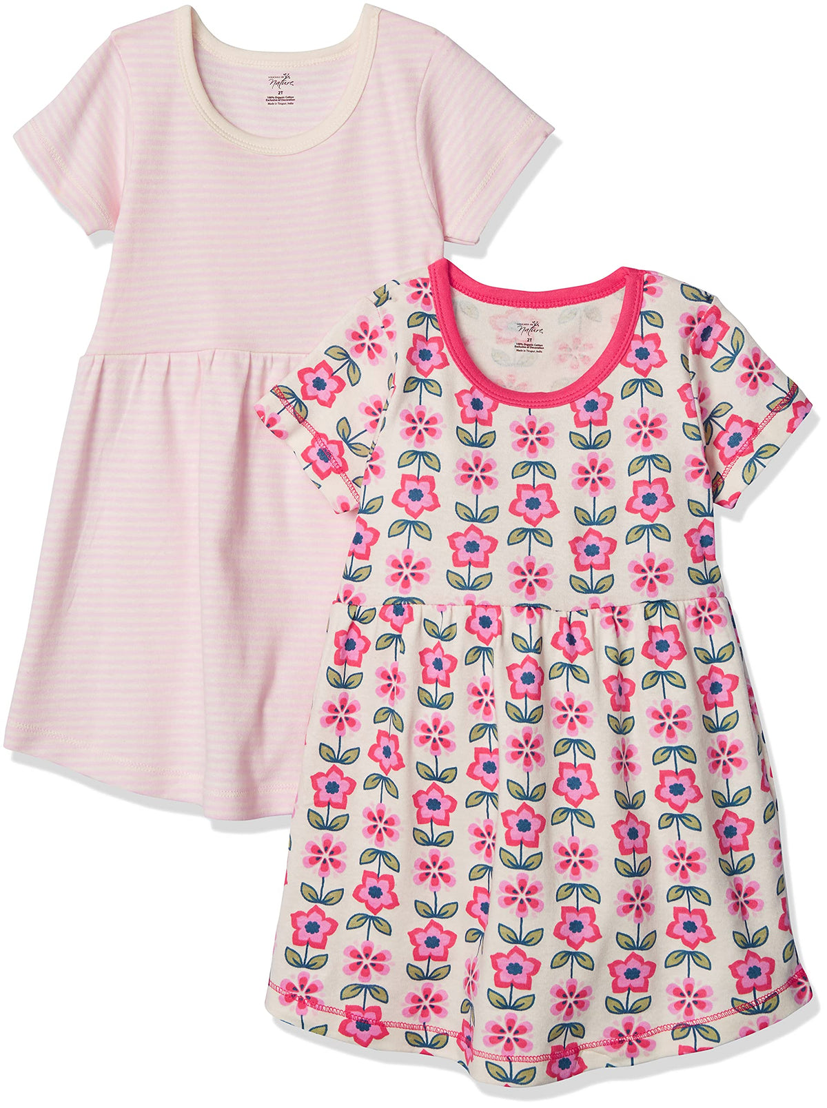 Touched By Nature Girls, Toddler, Baby And Womens Organic Cotton Short Sleeve And Long Sleeve Dresses, Flower Short Sleeve, 12 1