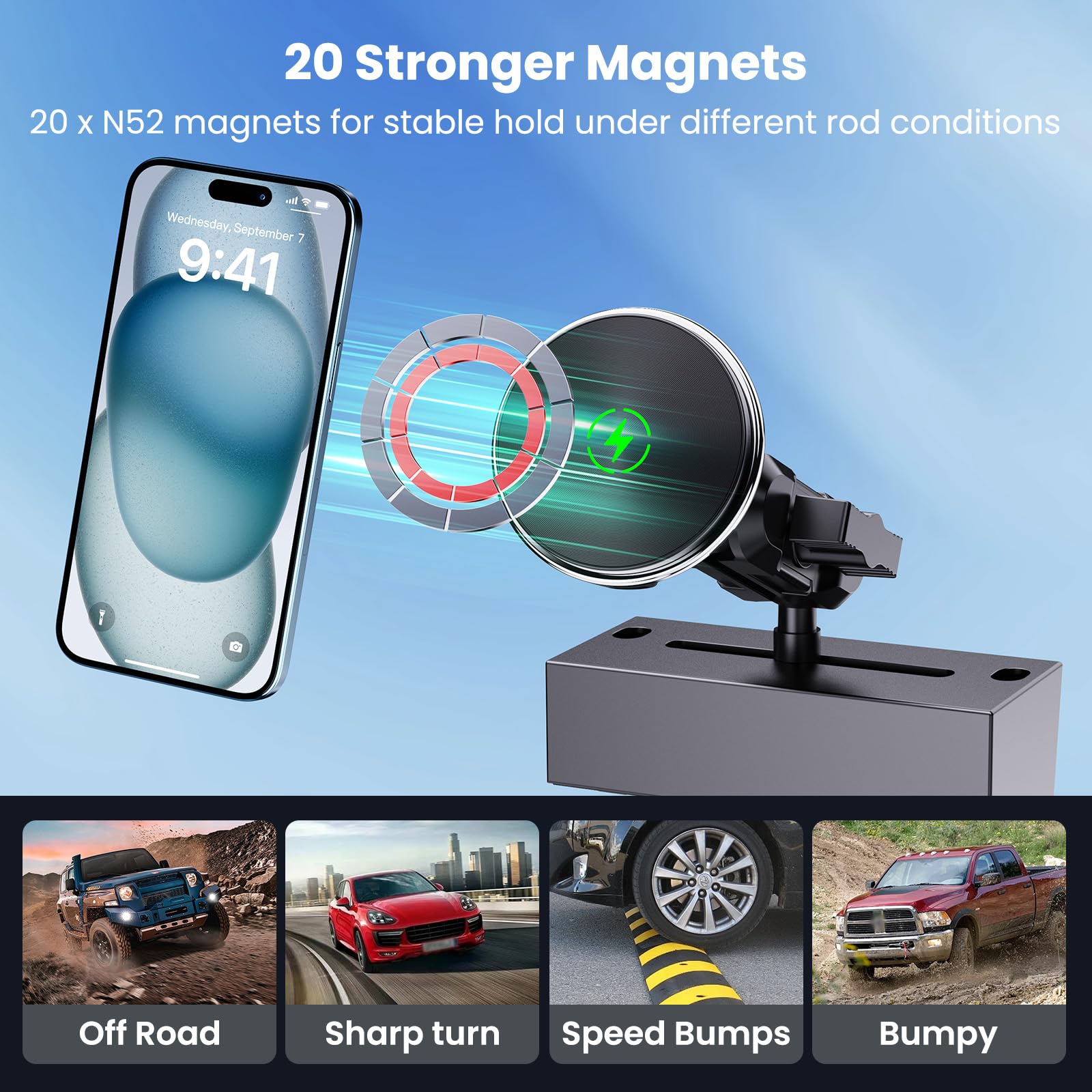 Upgraded Wireless Charger With Phone Mount For 2019+ Ram Truck, Dash Magnetic Mount Cell Phone Holder Compatible With 2019+ Dodg