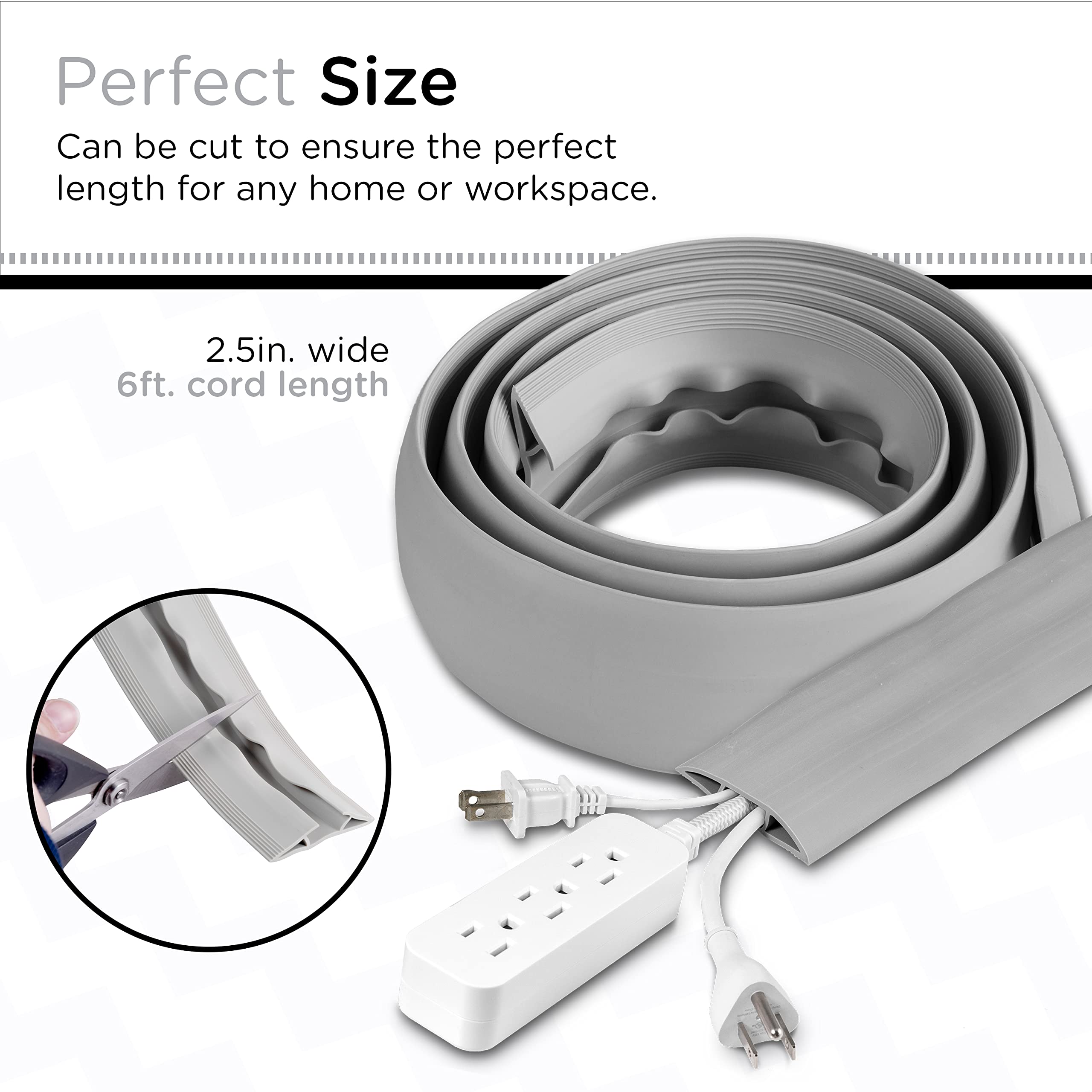 Cordinate 6Ft Floor Cord Cover, Cable Protector, Hide Extension Cords, Protect Cords, Prevent Cable Trips, Heavy Duty Cord Hider