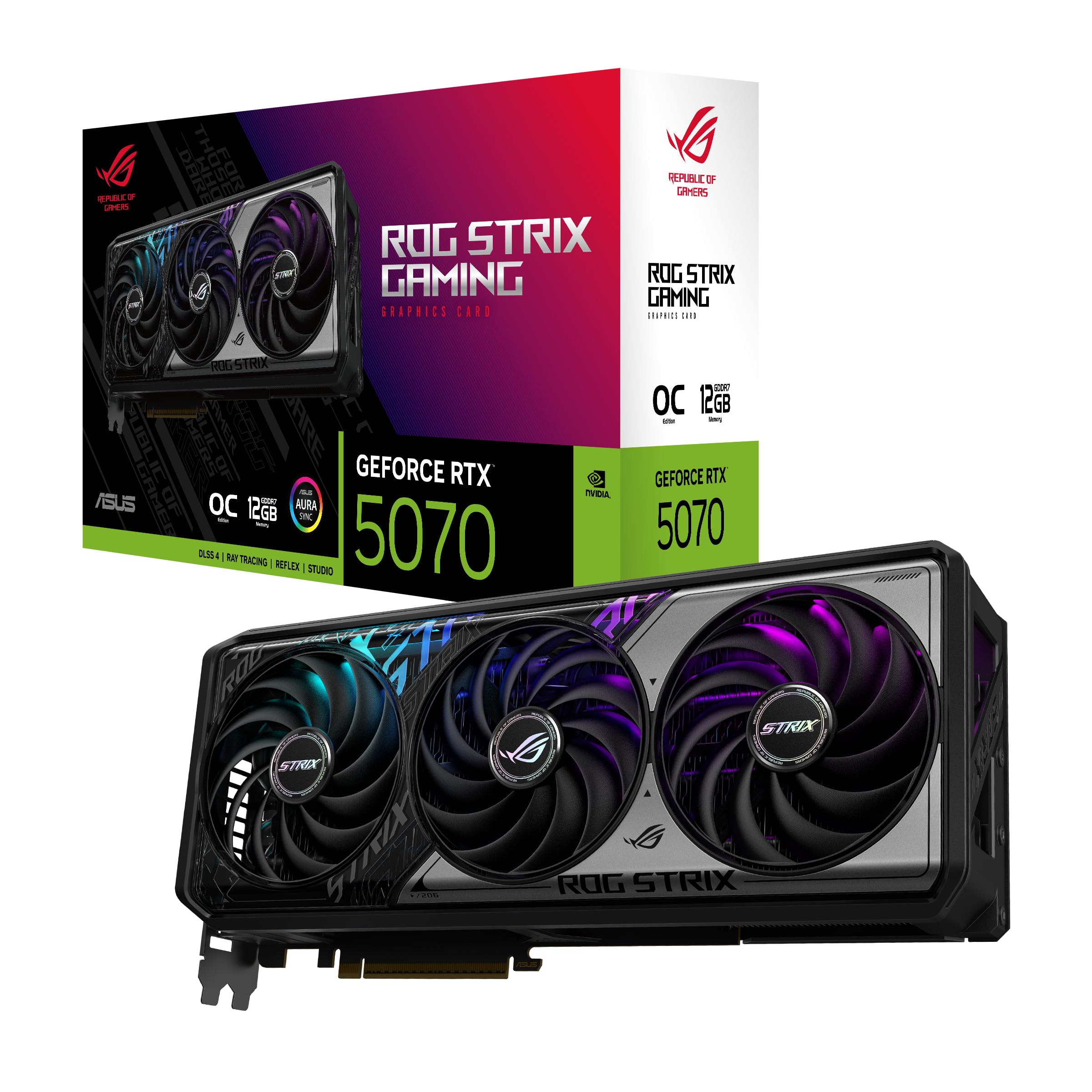 ASUS ROG Strix GeForce RTX 5070 OC Edition 12GB GDDR7 Graphics Card (PCIe 5.0, 12GB GDDR7, HDMI/DP 2.1, 3.2Slot, Axialtech Fan