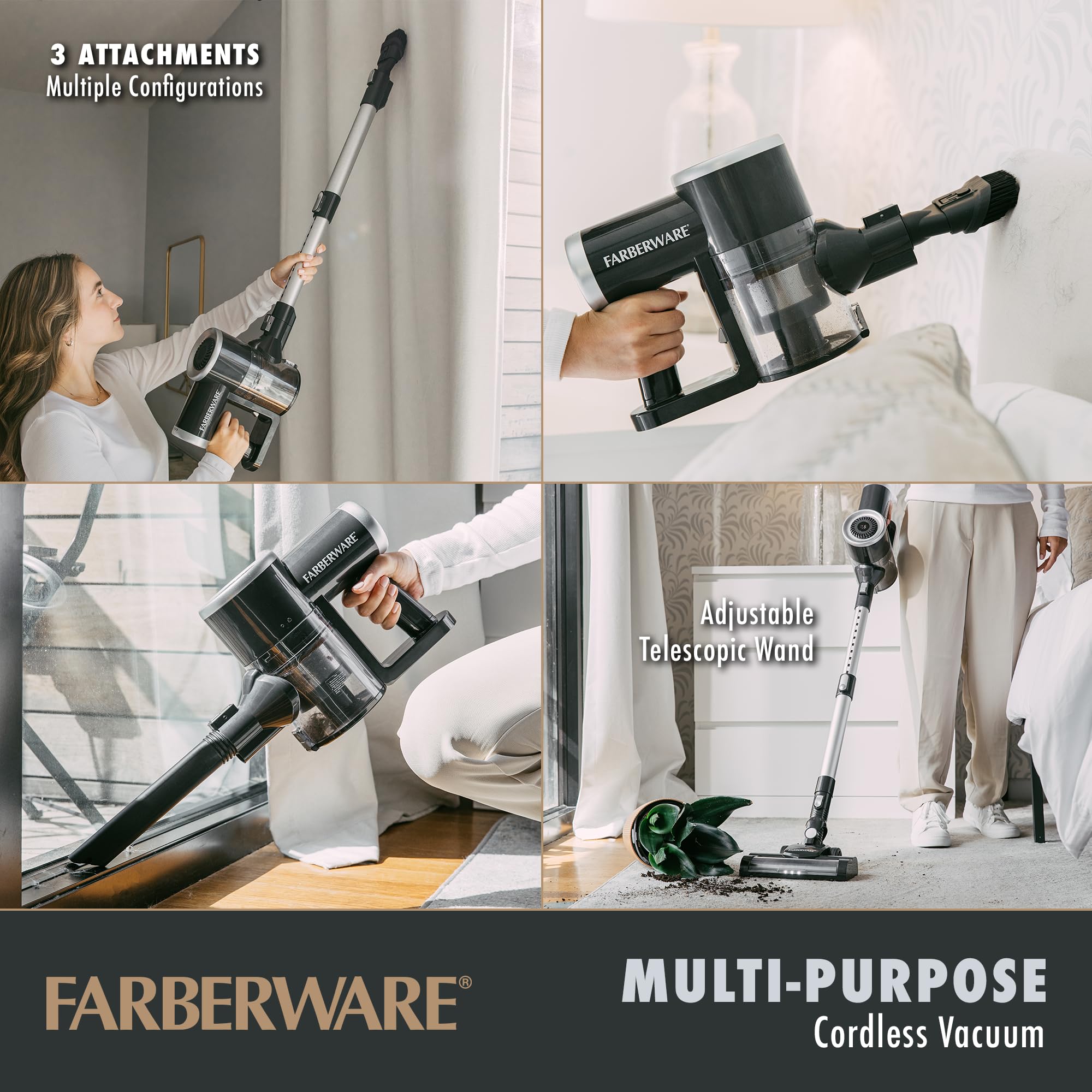 Farberware Cordless Pro Stick Vacuum Cleaner, Powerful Suction With 2 Speeds For Carpet And Hard Floors, Converts To Handheld Va