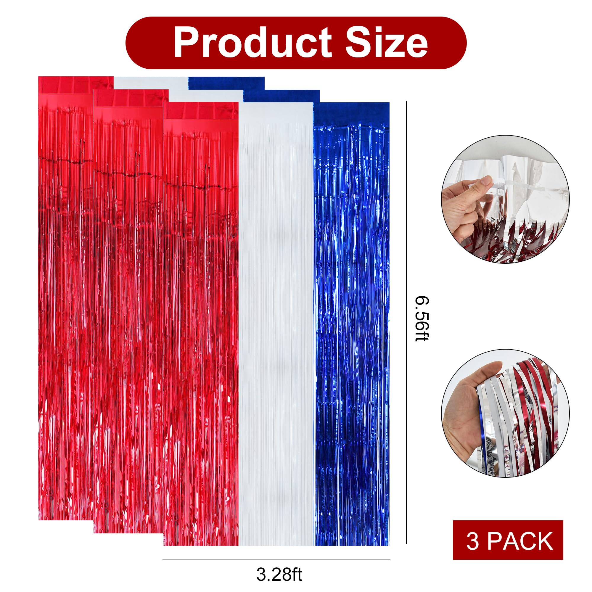 Beishida 3 Pcs Red Blue White Door Streamers Curtain July 4Th Party Streamers Backdrop 4Th Of July Party Wall Background For Par