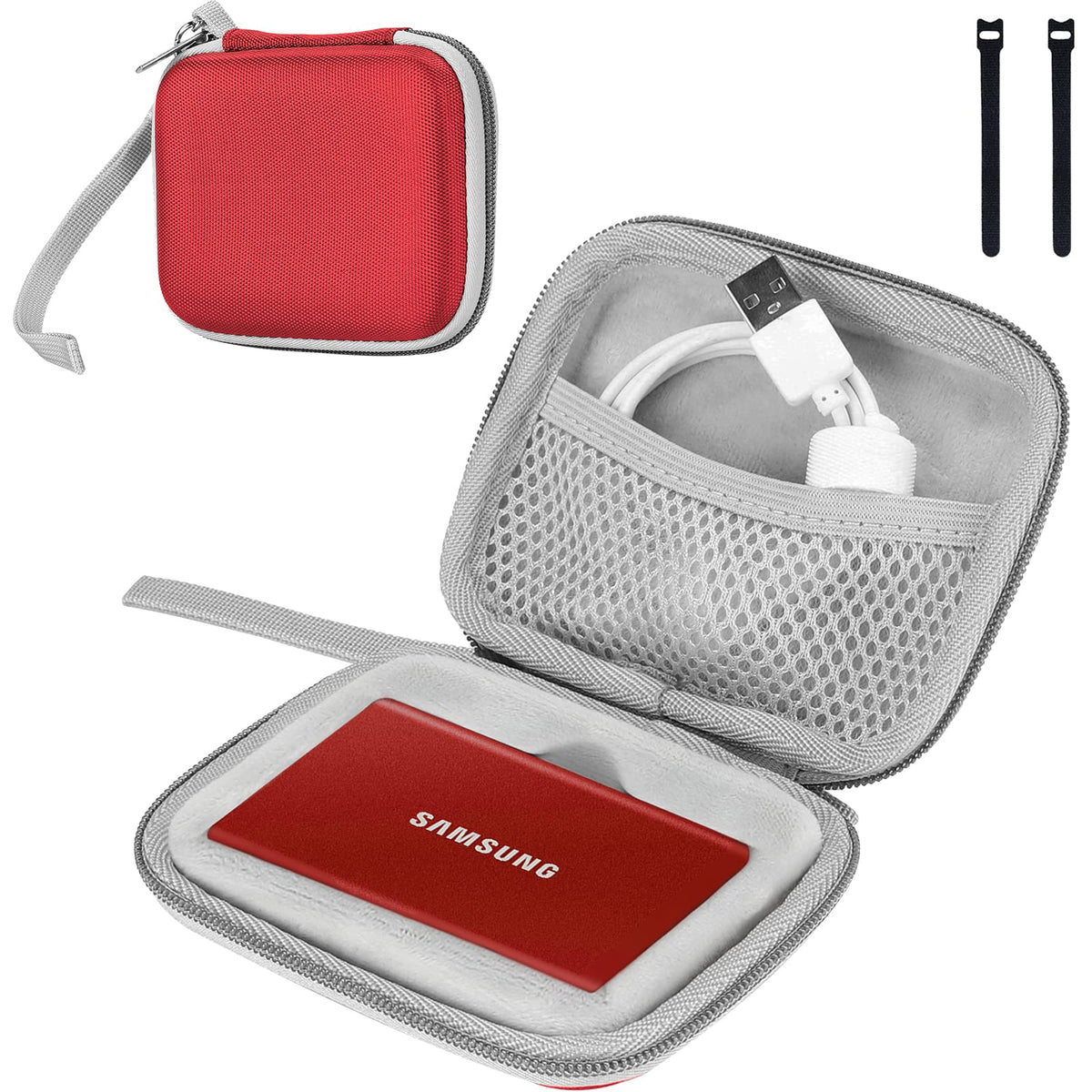 Procase Hard Carrying Case Compatible For Samsung T7/ T7 Touch Portable Ssd With 2 Cable Ties, Shockproof Travel Organizer For T7/ T7 Touch 500Gb 1Tb 2Tb Usb 3.2 External Solid State Drives  Red