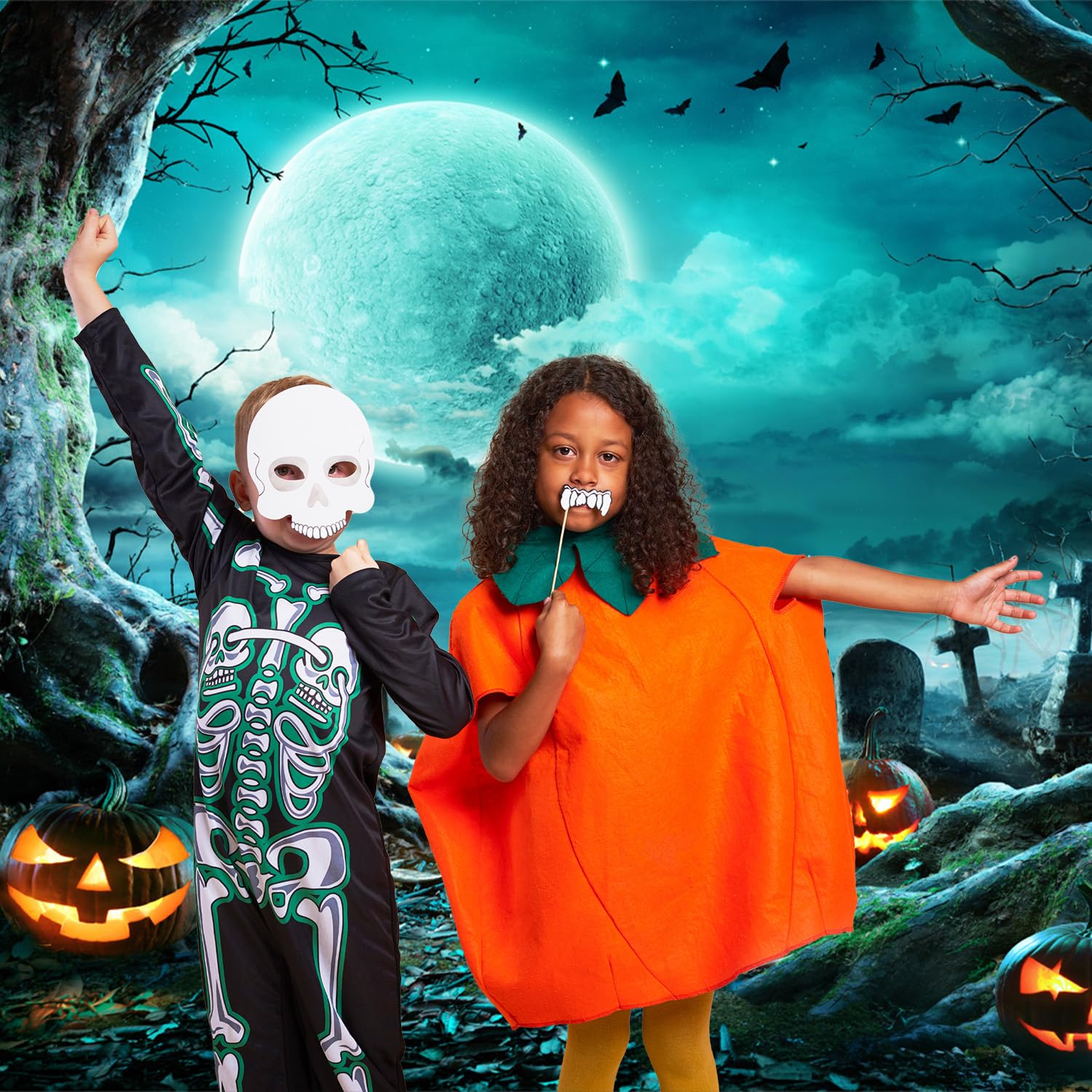 Limostudio 10 X 8 Ft. (Enhanced High Resolution) Large Halloween Backdrop Background, Horror Moon Scary Night Pumpkin Lantern Ce