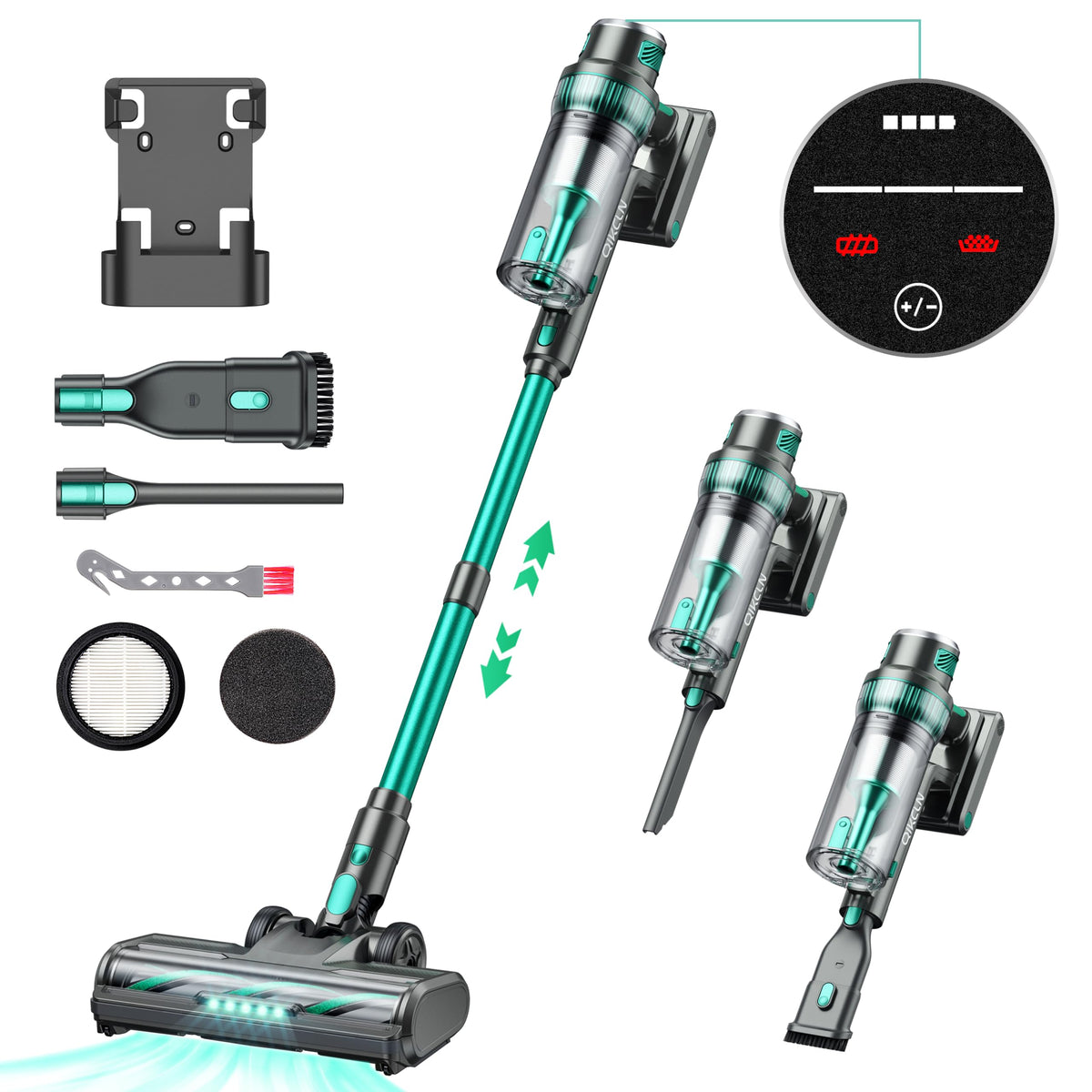Qikcln Cordless Vacuum Cleaner   250W/30Kpa Powerful Stick Vacuum, 90000Rmp Motor, Led Display, 3 Modes, 40Mins Runtime Recharge
