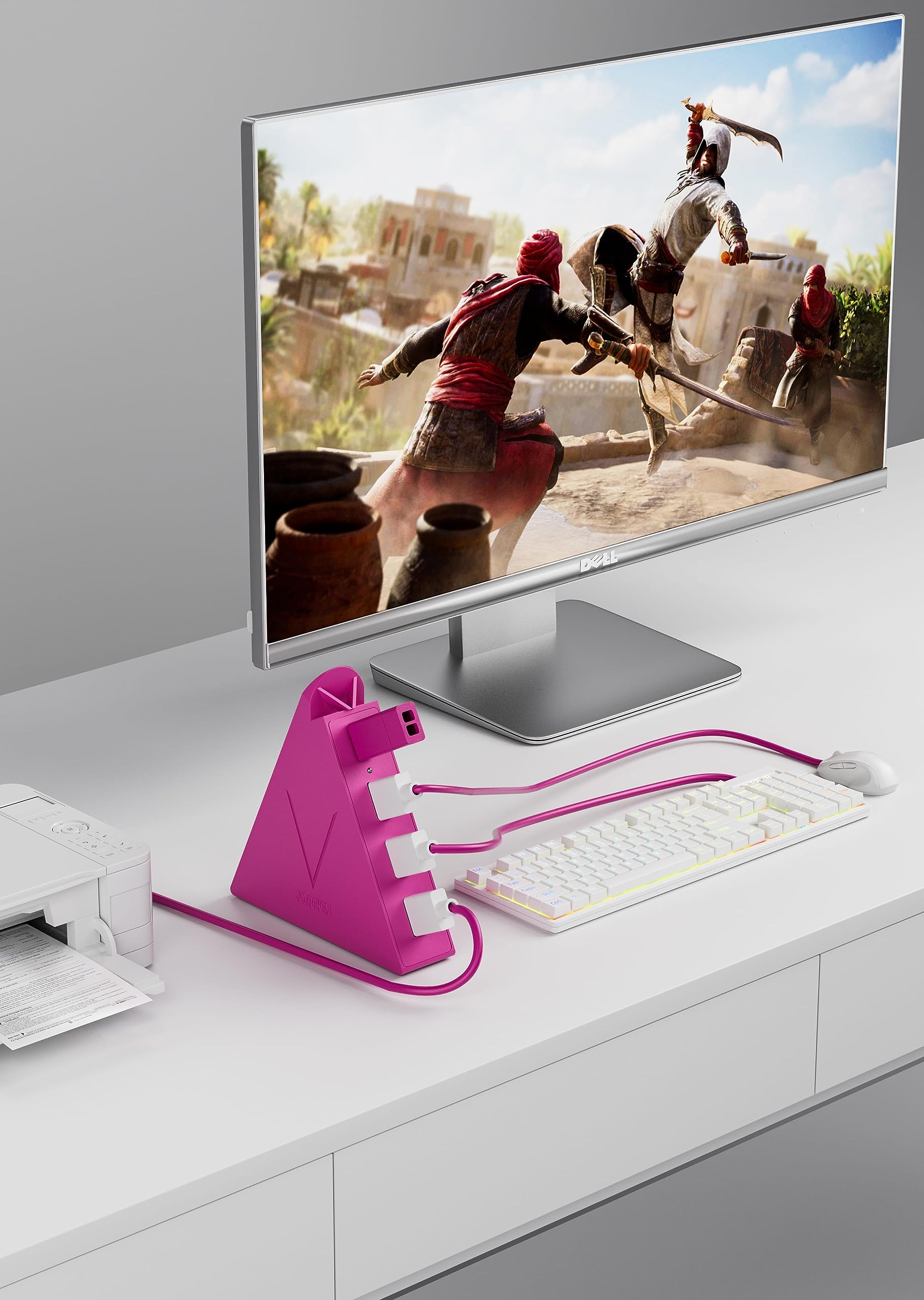 Usb Hub 3.0, Joyreken 4 Port Usb Splitter For Laptop, Ps4 Keyboard And Mouse Adapter Compatible With Xbox, Pc, Macbook, Surface Pro, Flash Drive, Hdd, Console, Printer, Camera,Keyborad,Mouse, Hot Pink