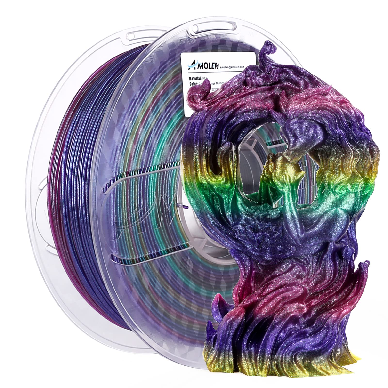 Amolen Pla 3D Printer Filament Pla Filament 1.75Mm, Color Change Filament 1.75Mm Changeable Purple Green Gold Red Purple Color S