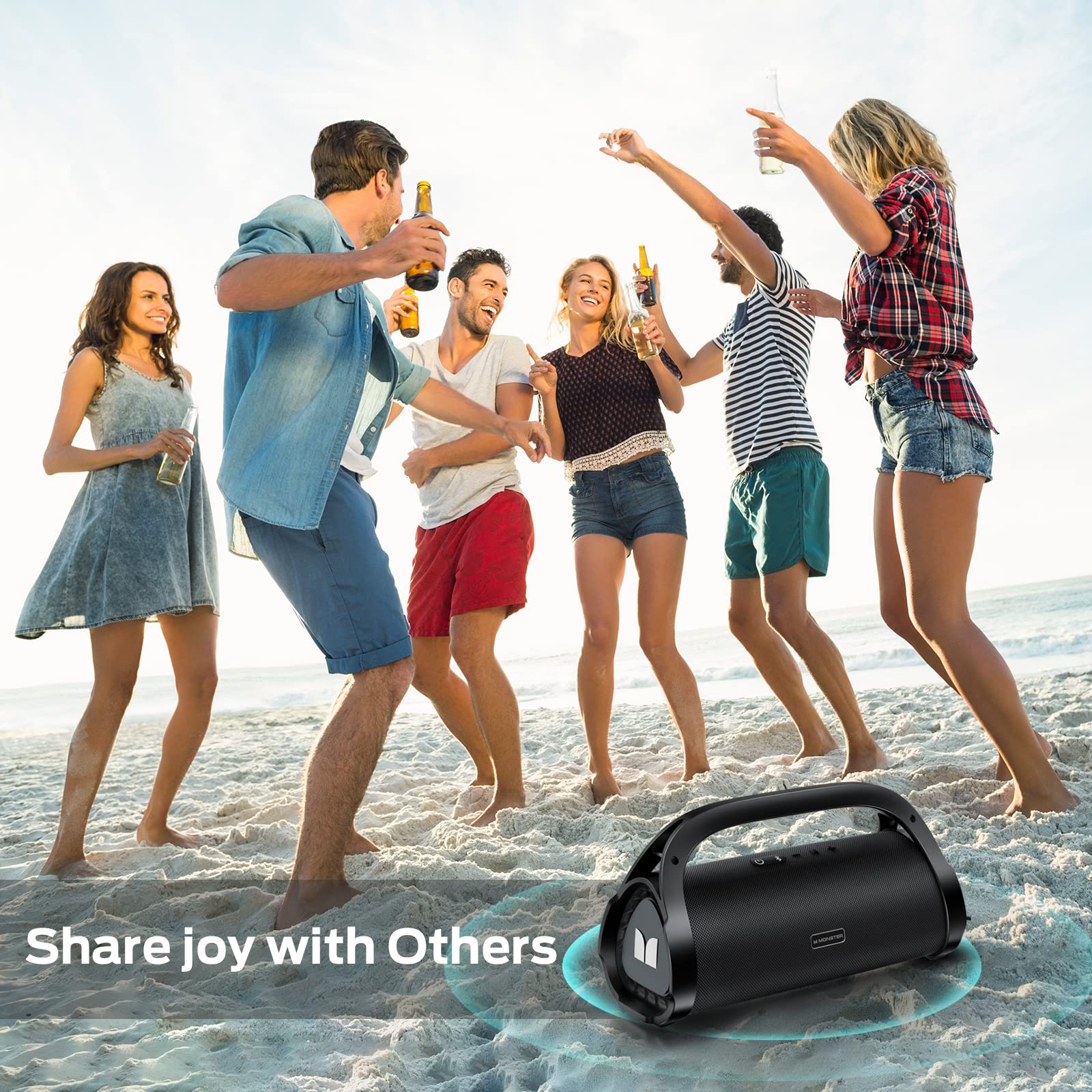 Monster Adventurer Max Boombox Bluetooth Speaker, Ipx7 Waterproof Outdoor Bluetooth Speakers With Double Subwoofer, 100W Stereo