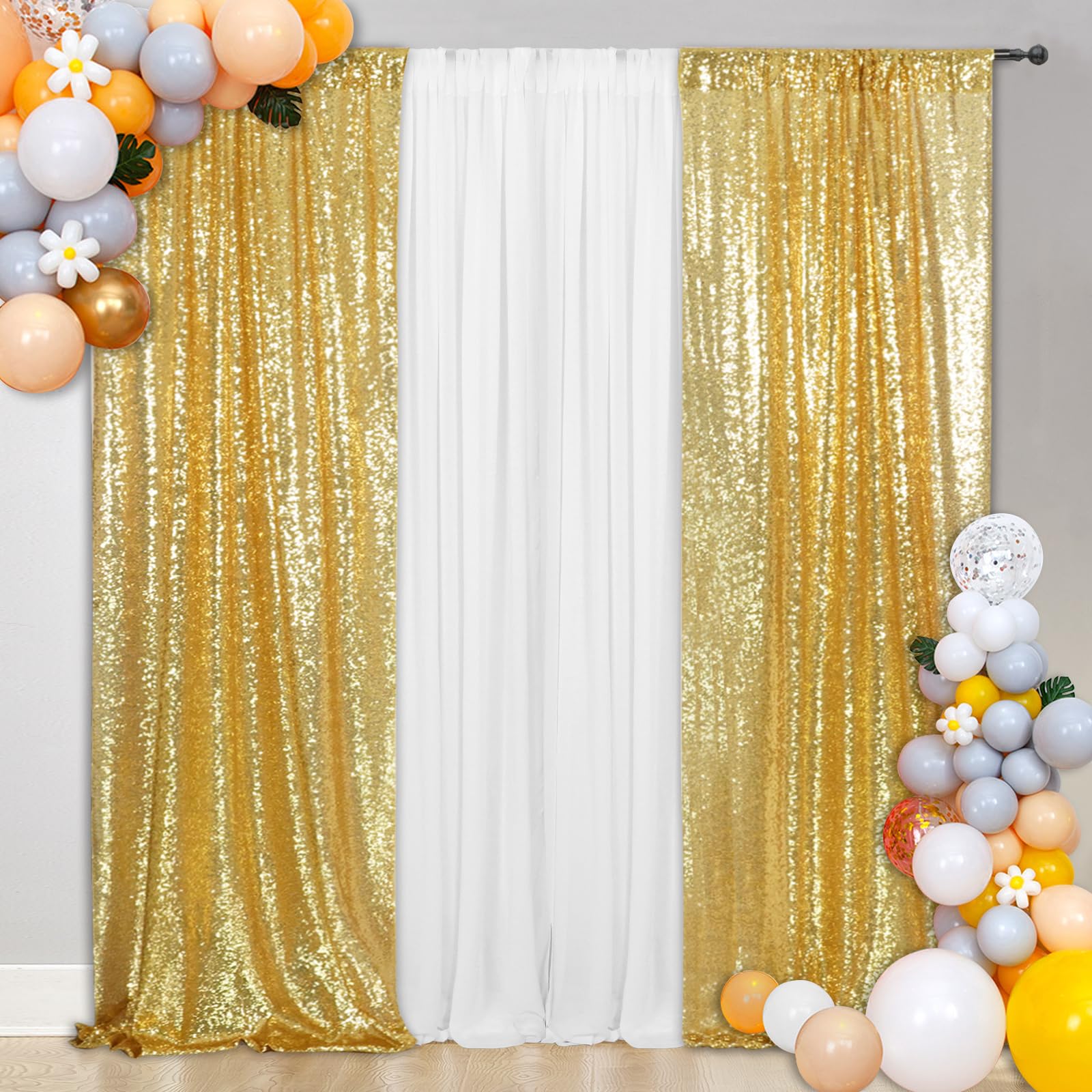 Squarepie Sequin Curtain 2 Panels 2Ft X 8Ft Gold Backdrop For Wedding Party Christmas