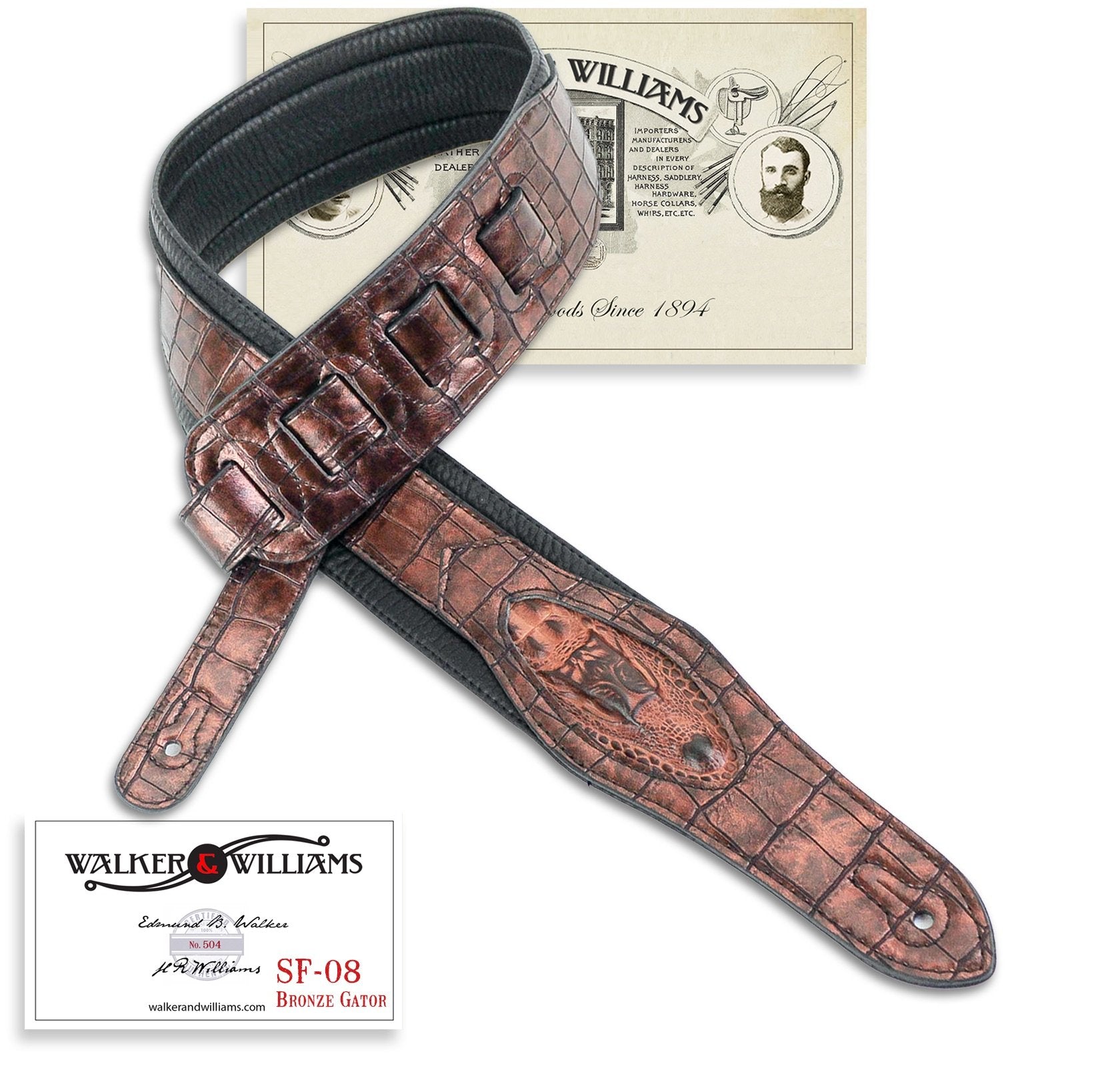 Walker & Williams Sf 08 Metallic Bronze Textured Alligator Pattern Strap With Gator Head