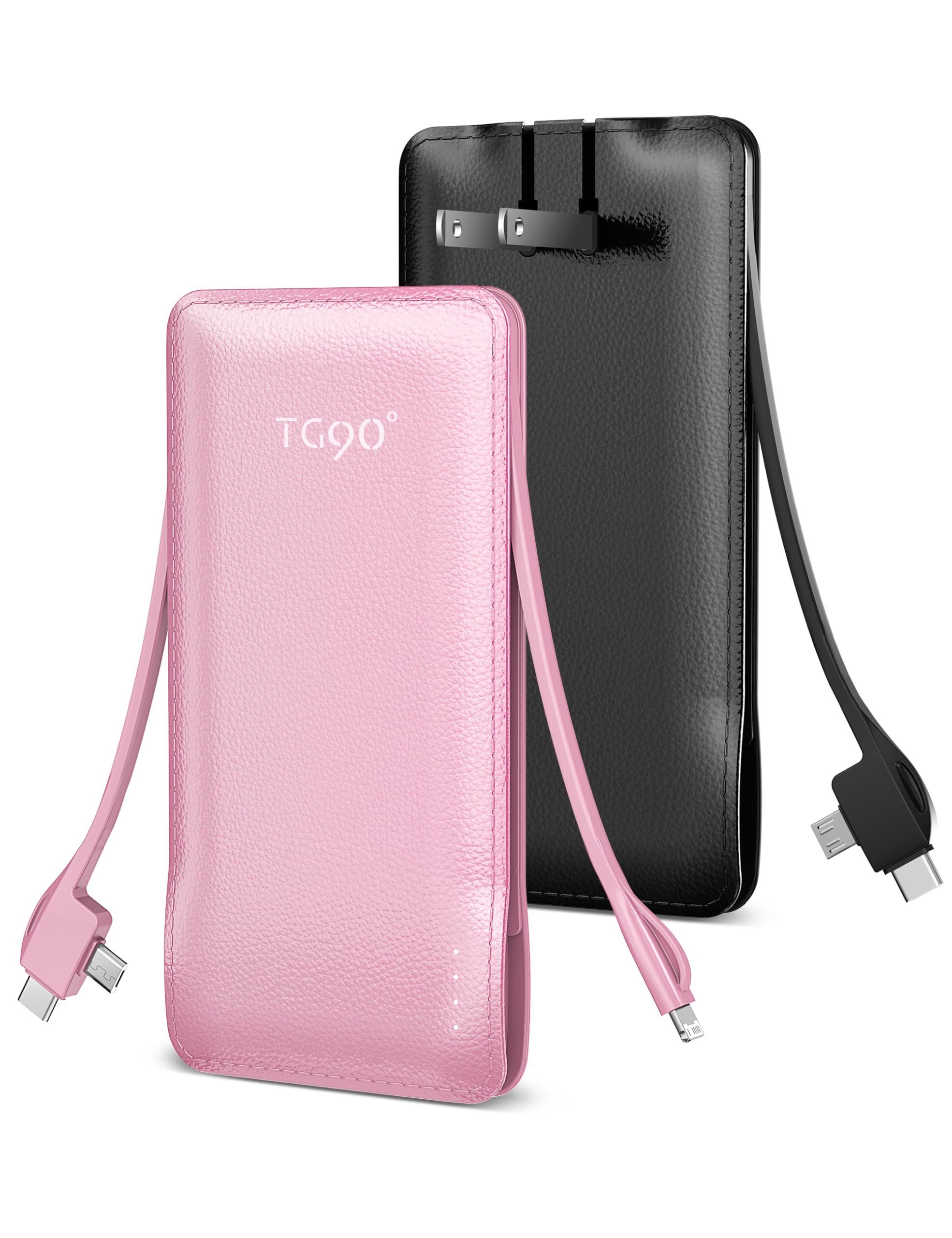 Tg90 2 Pack Slim 10000Mah Power Bank Built In Foldable Ac Wall Plug And Cables,Ultra Compact Cell Phone Charger,Pocket Size Usb