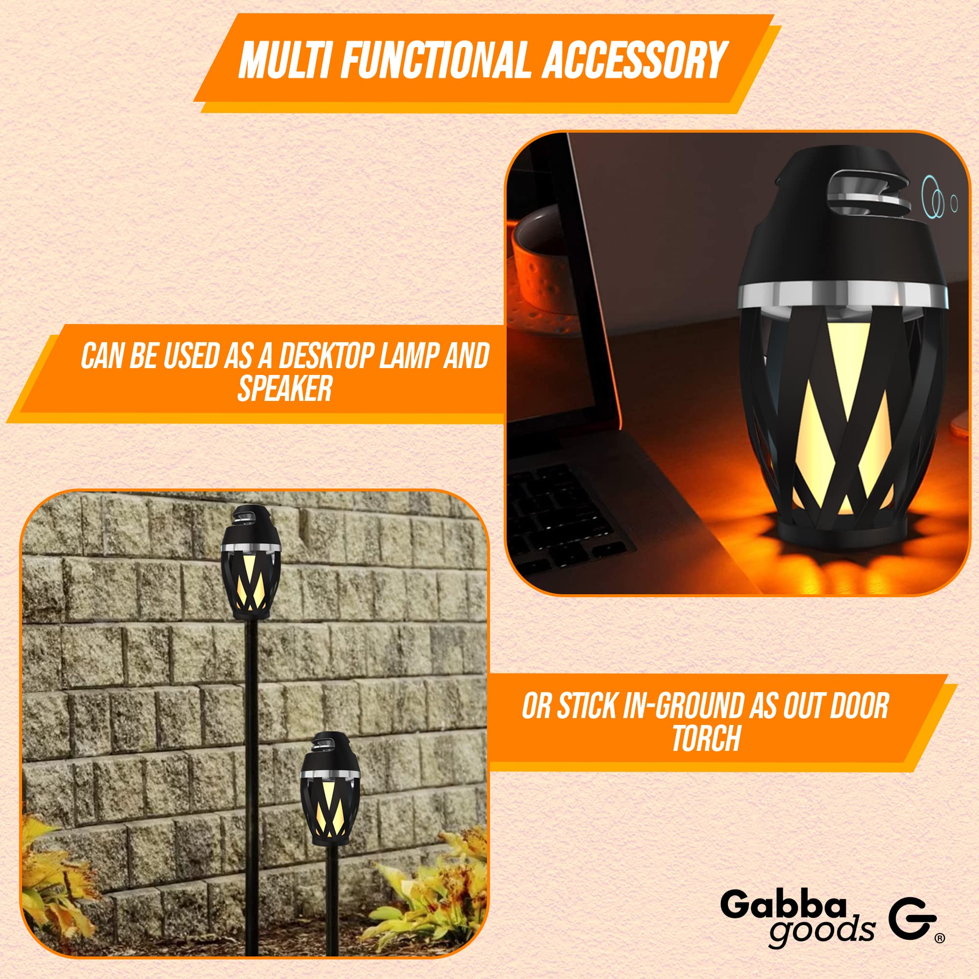 2 Pack Outdoor Tws Led Flame Speaker With 5 Foot Poles, Bluetooth 5.0, Tiki Torch Atmosphere Lamp, Water Resistant, Party Mode,